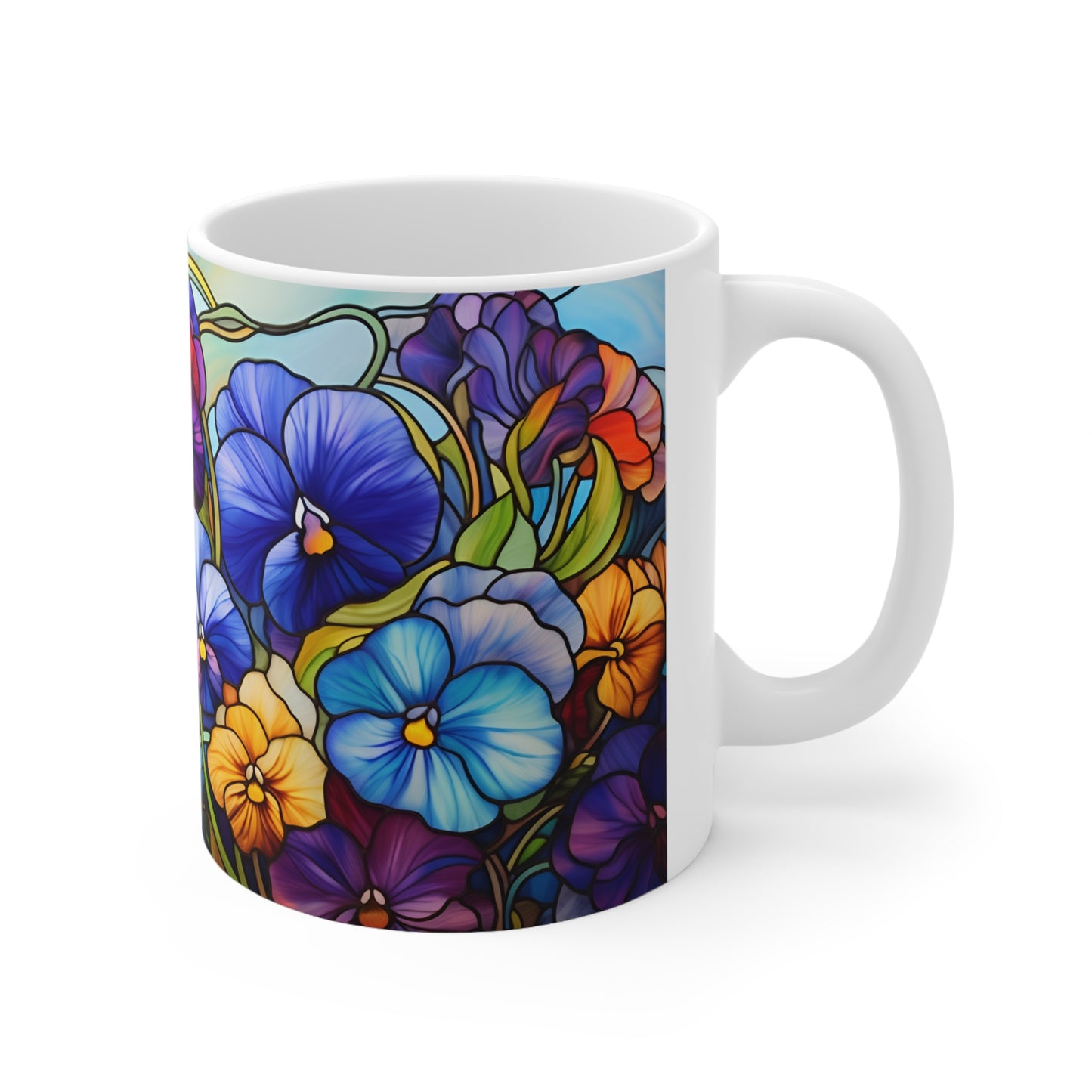 Stained Glass Pansies Design Mug