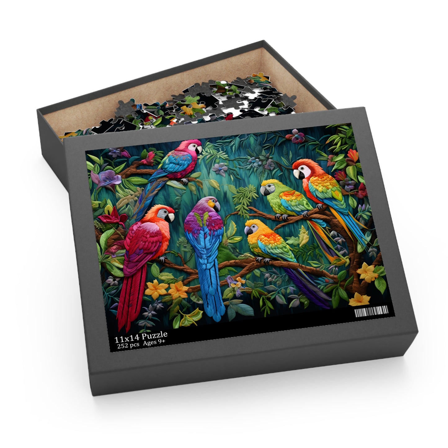 Faux Embroidered Parrots Puzzle (252 or 500-Piece)