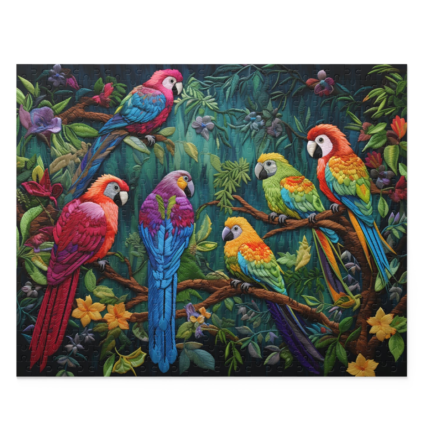 Faux Embroidered Parrots Puzzle (252 or 500-Piece)