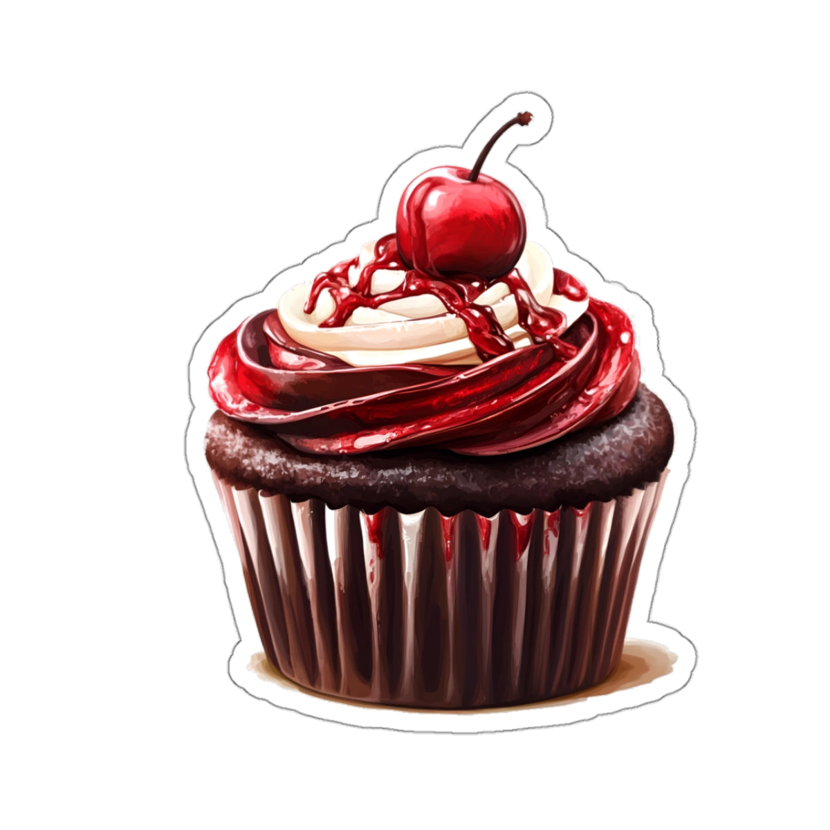 Chocolate Cherry Cupcake Sticker