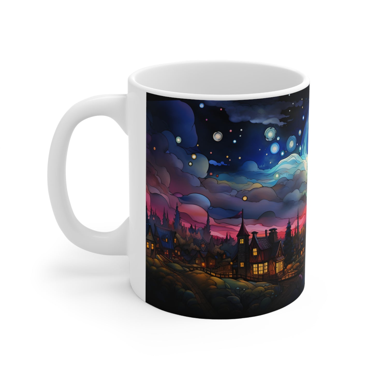 Pink Night Sky Mug - 11pz Ceramic Mug