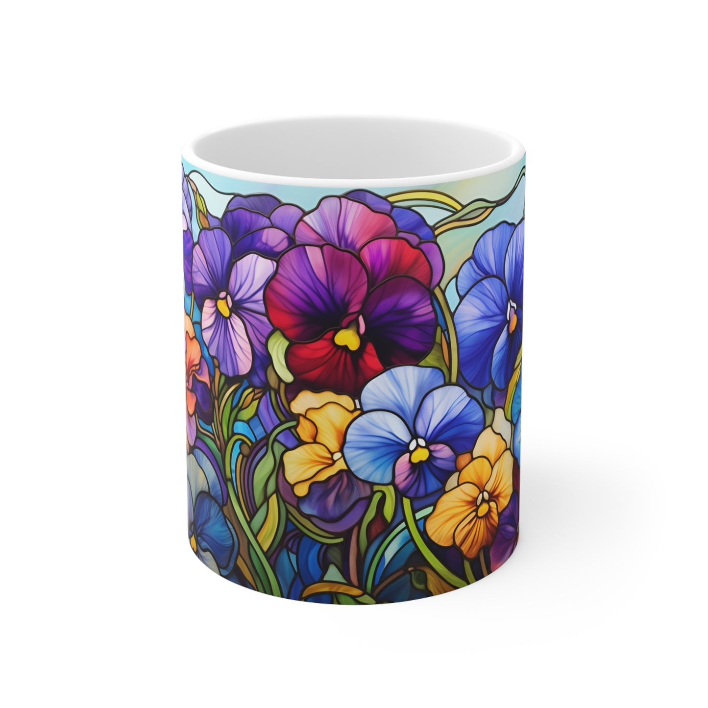 Stained Glass Pansies Design Mug