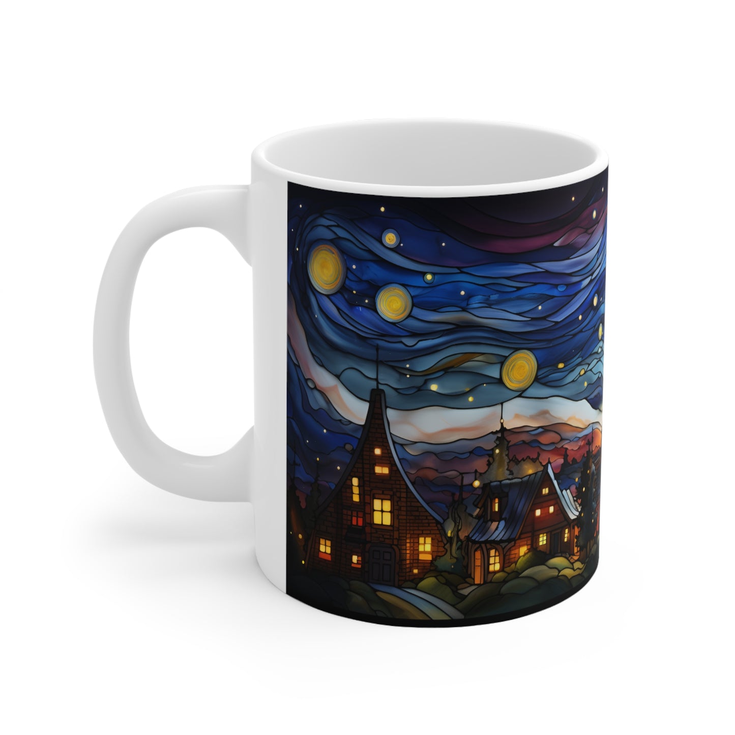Stained Glass Starry Night Mug - 11pz Ceramic Mug