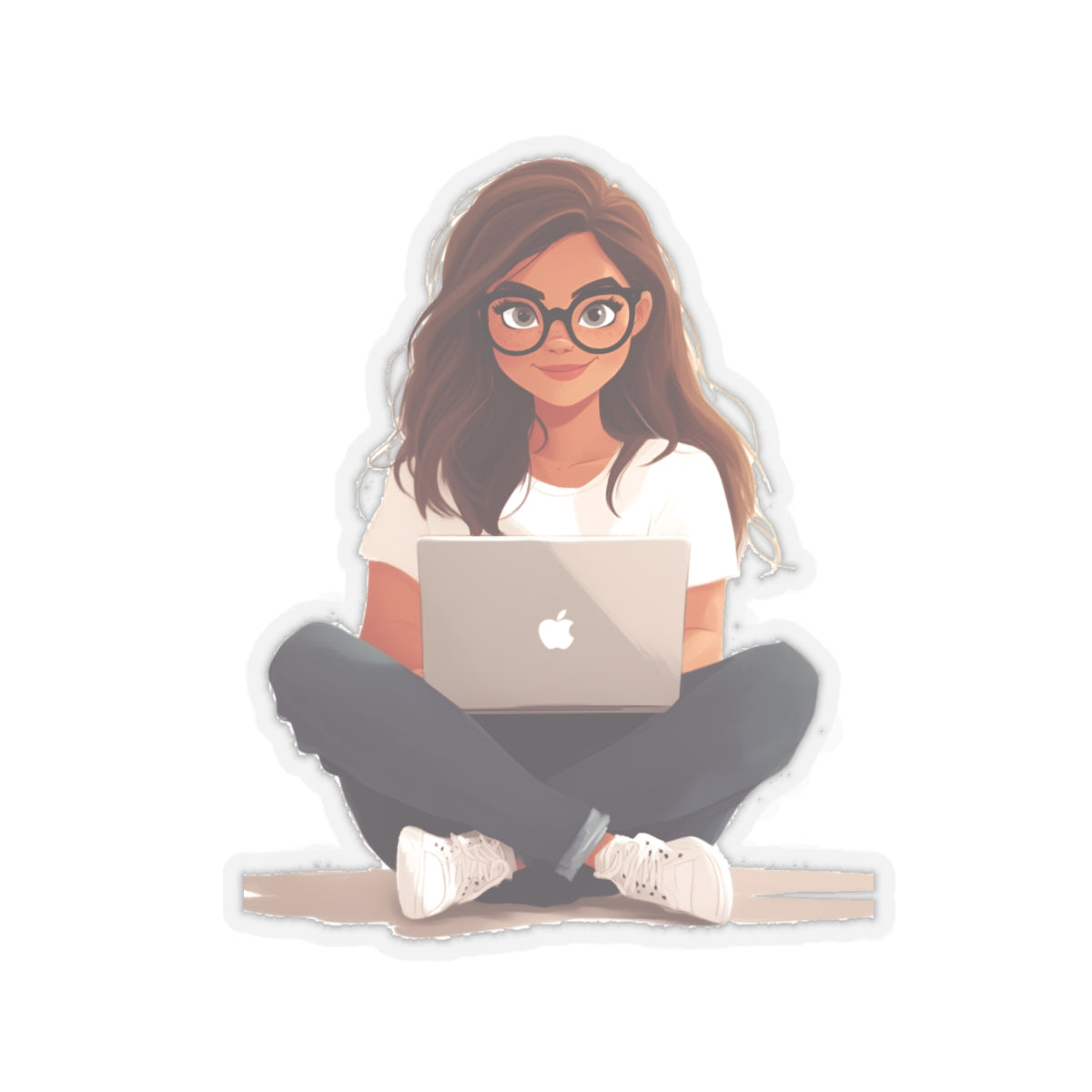 Brunette Woman with Glasses Sticker