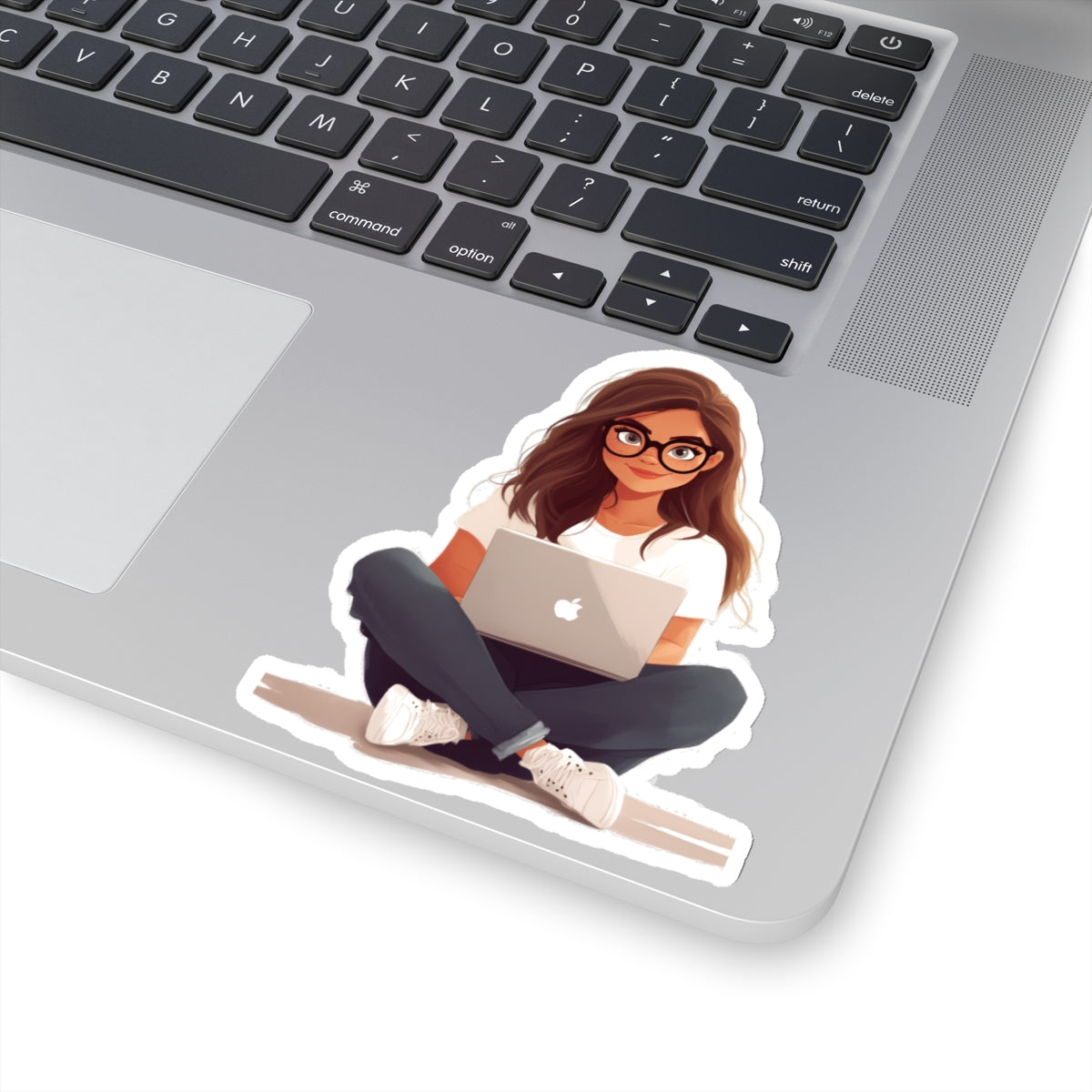 Brunette Woman with Glasses Sticker
