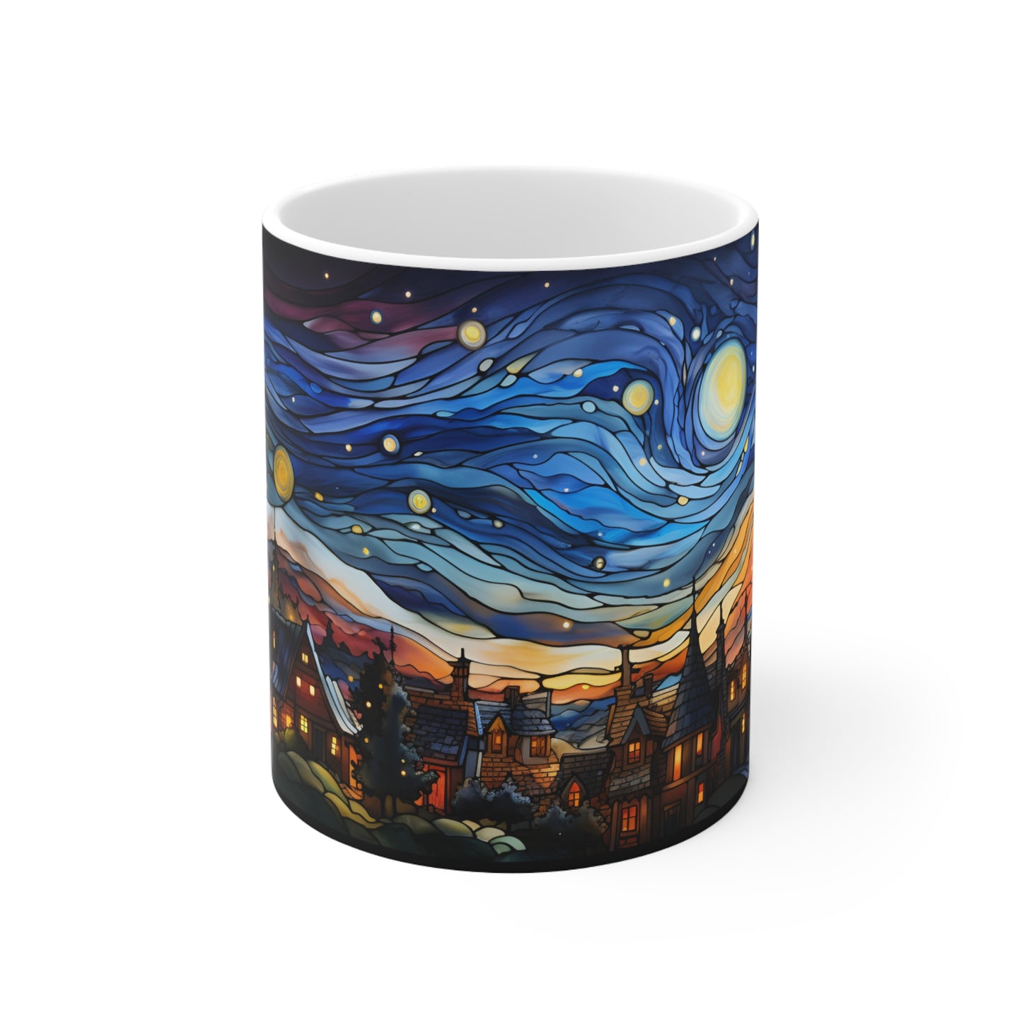 Stained Glass Starry Night Mug - 11pz Ceramic Mug