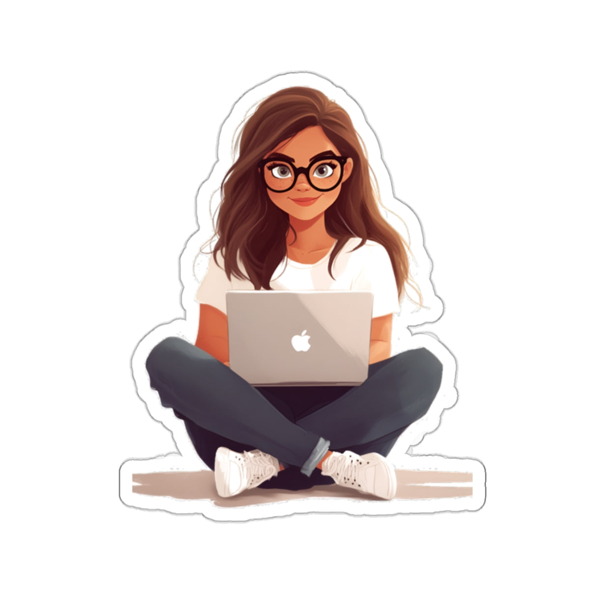 Brunette Woman with Glasses Sticker