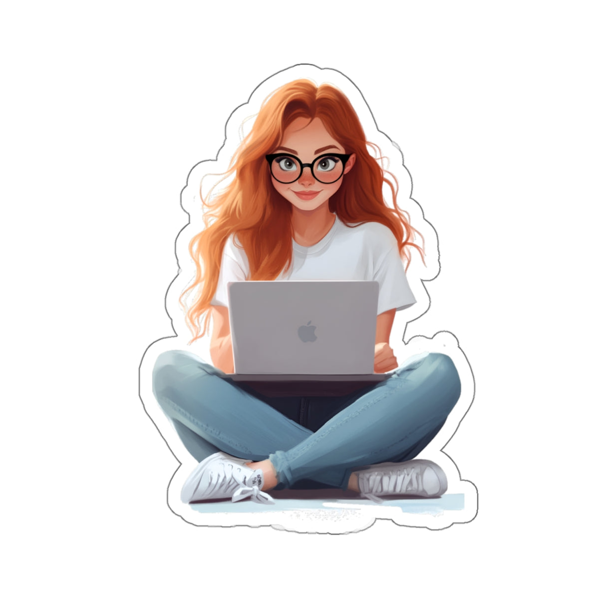 Red Haired Woman with Glasses Sticker