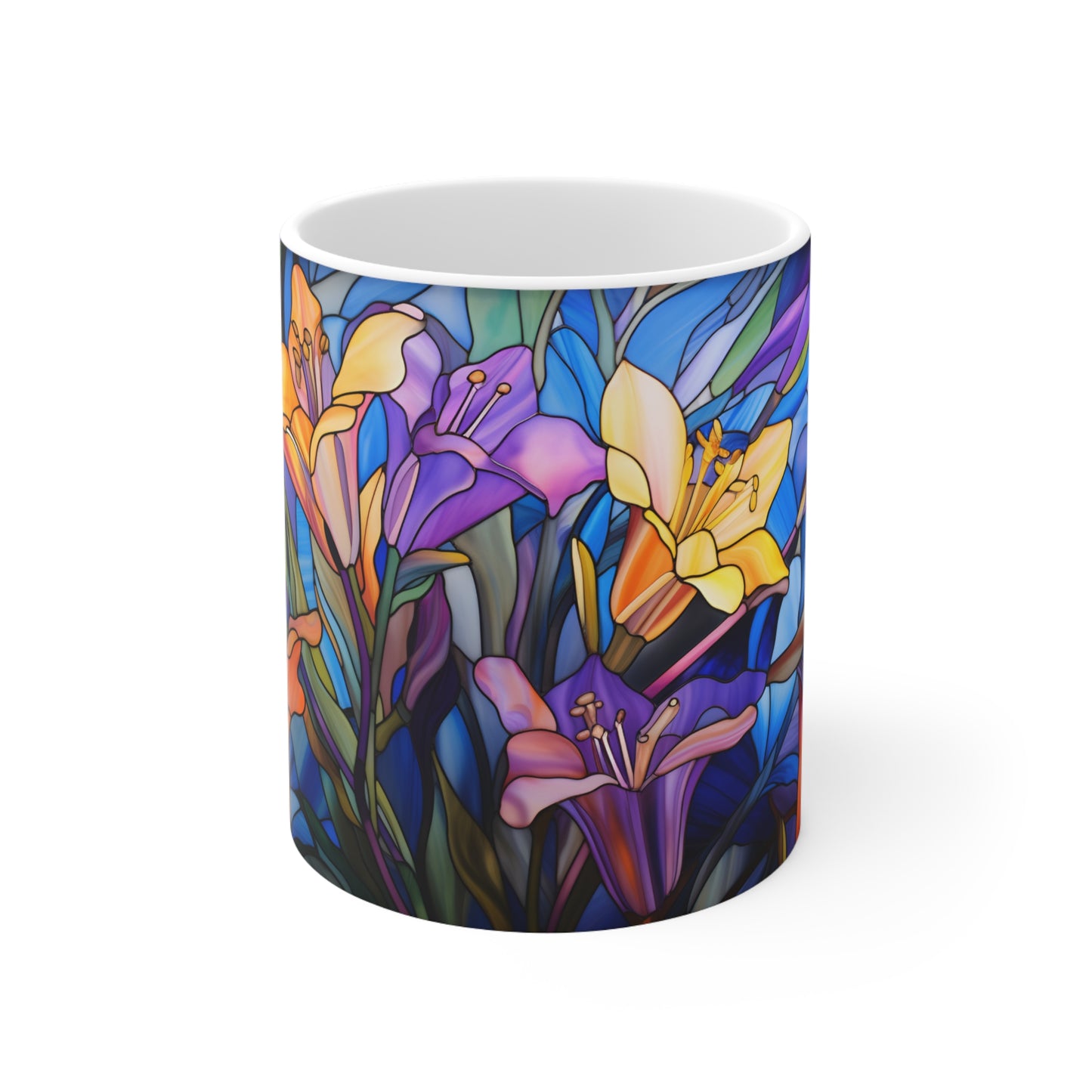 Stained Glass Lily Mug - 11 oz Ceramic Mug -