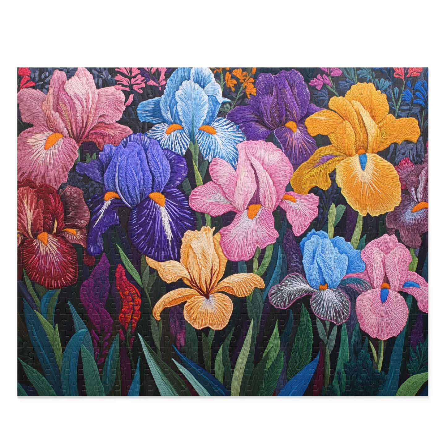 Faux Embroidered Irises Puzzle (252 or 500-Piece)