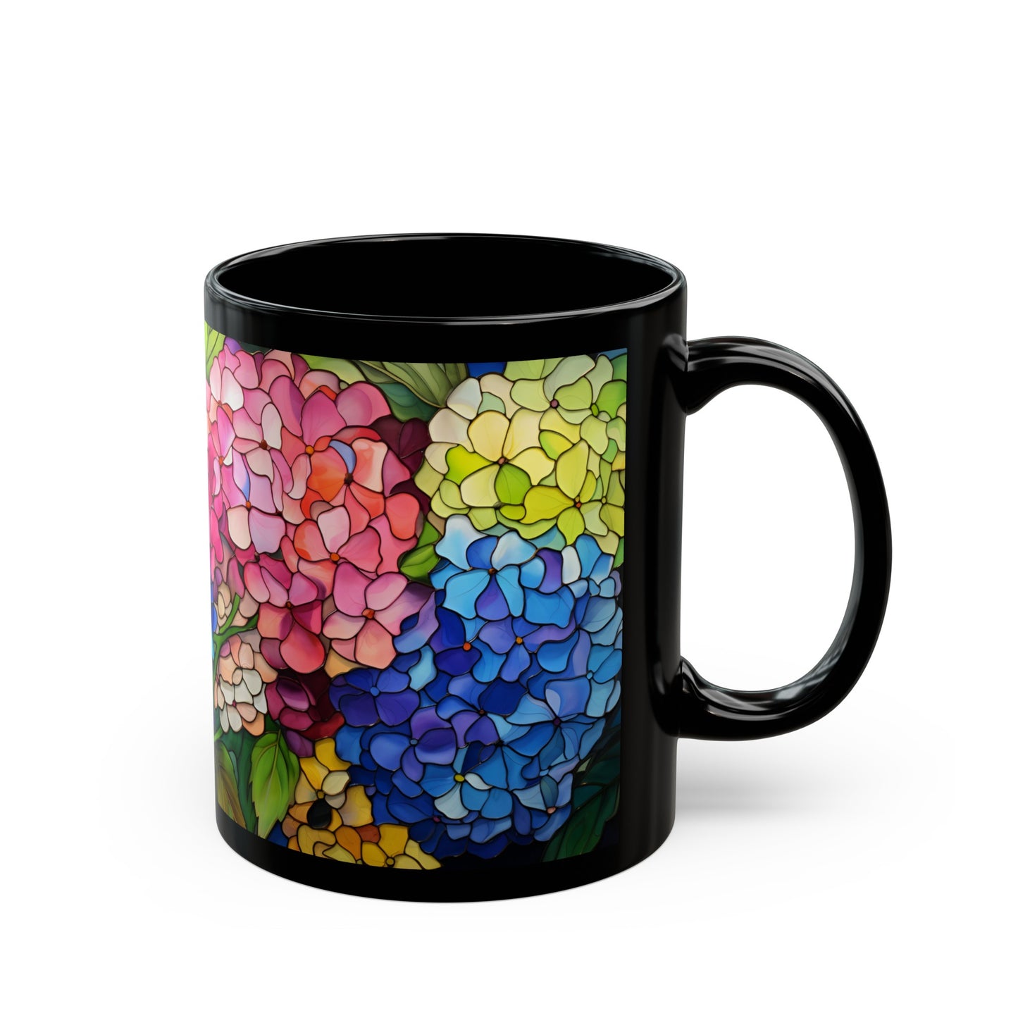 Stained Glass Hydrangea Black Mug