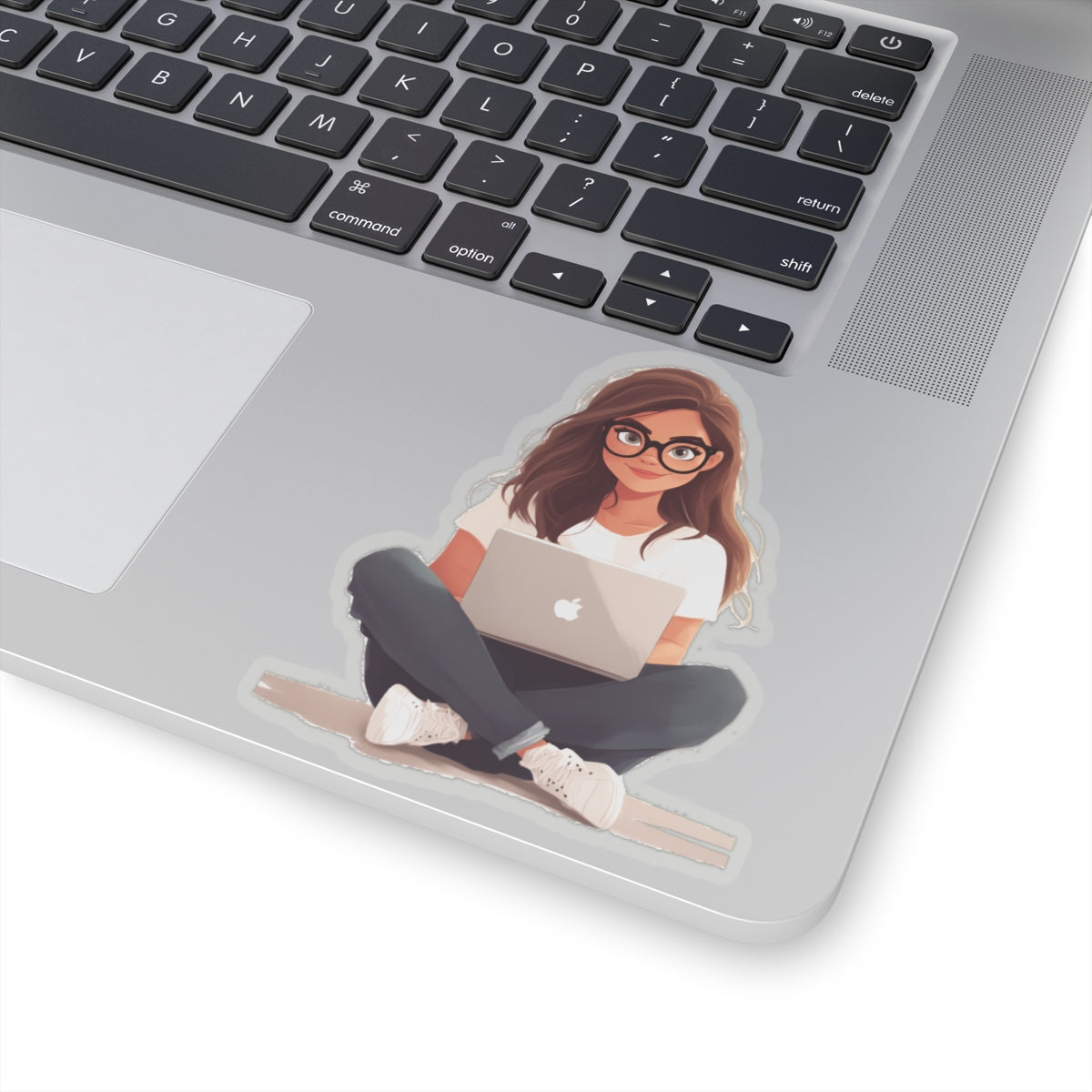 Brunette Woman with Glasses Sticker