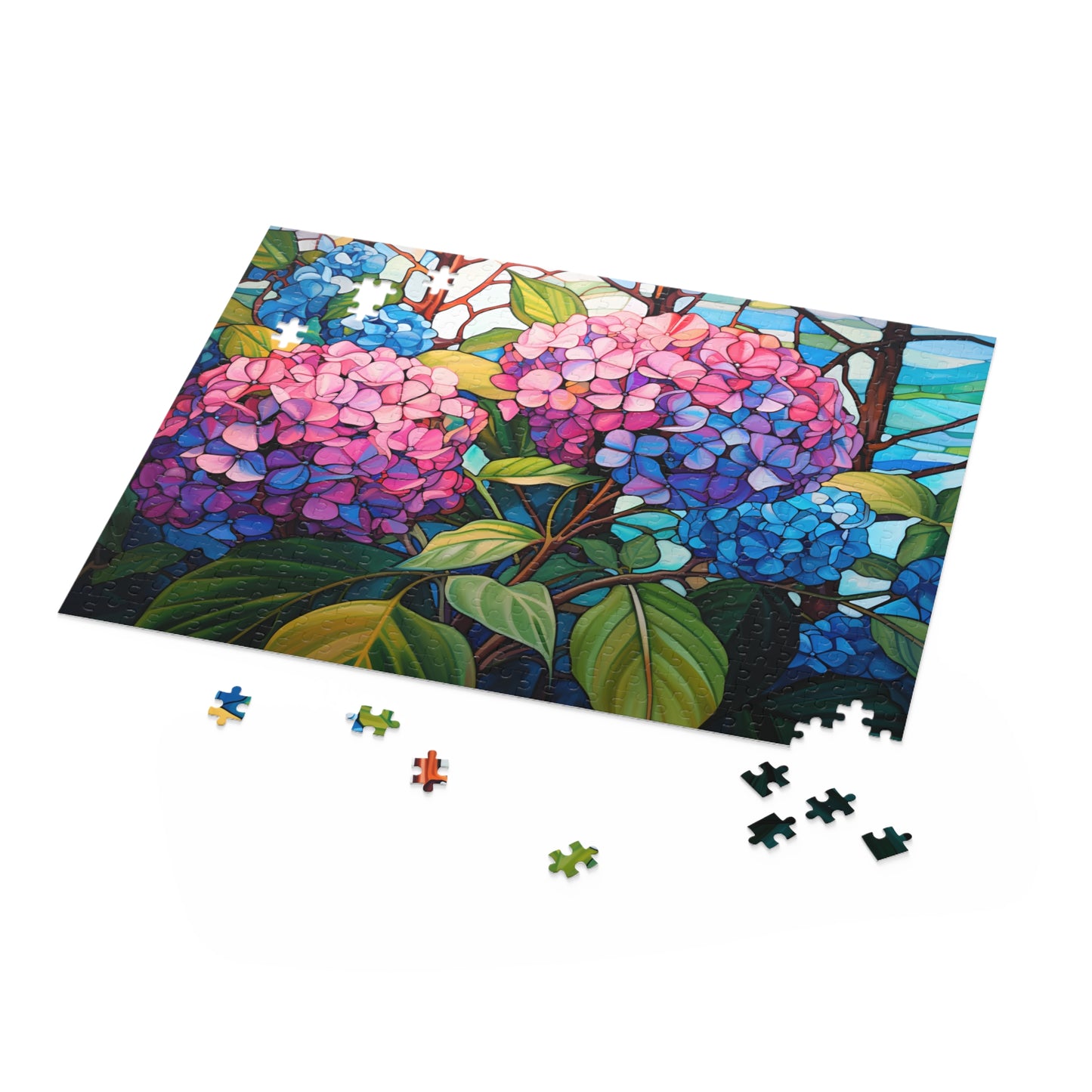 Stained Glass Hydrangeas Puzzle (252 or 500-Piece)