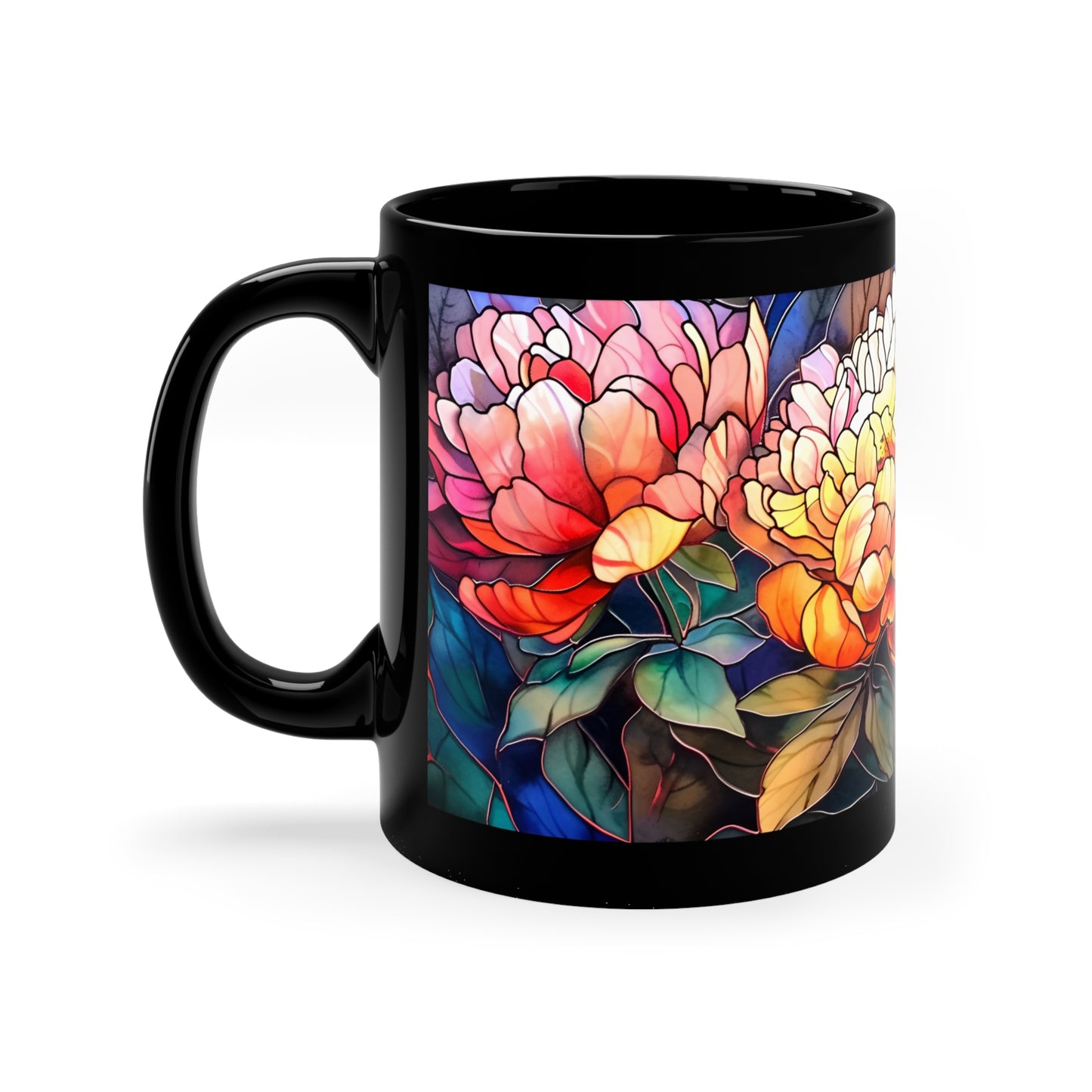 Stained Glass Peonies Mug