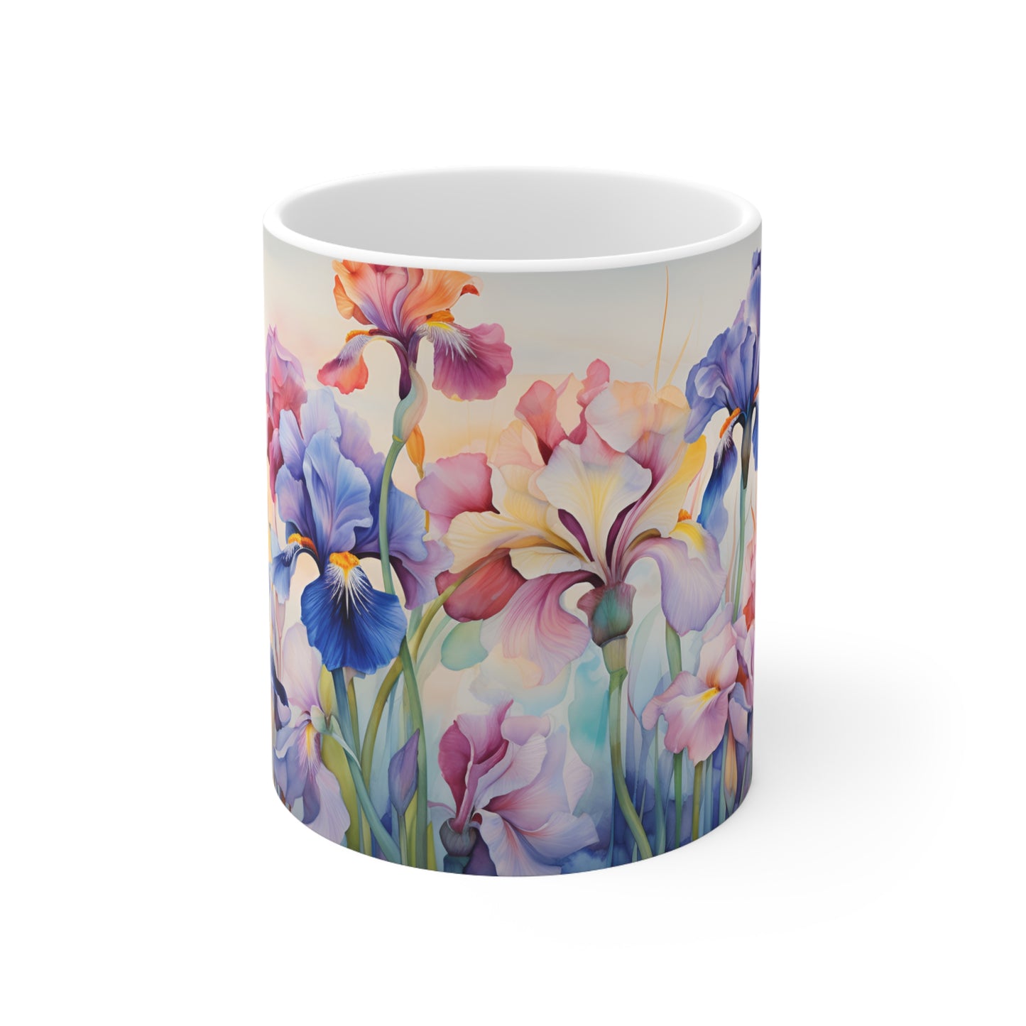 Watercolor Irises Mug - 11 oz Ceramic Mug -