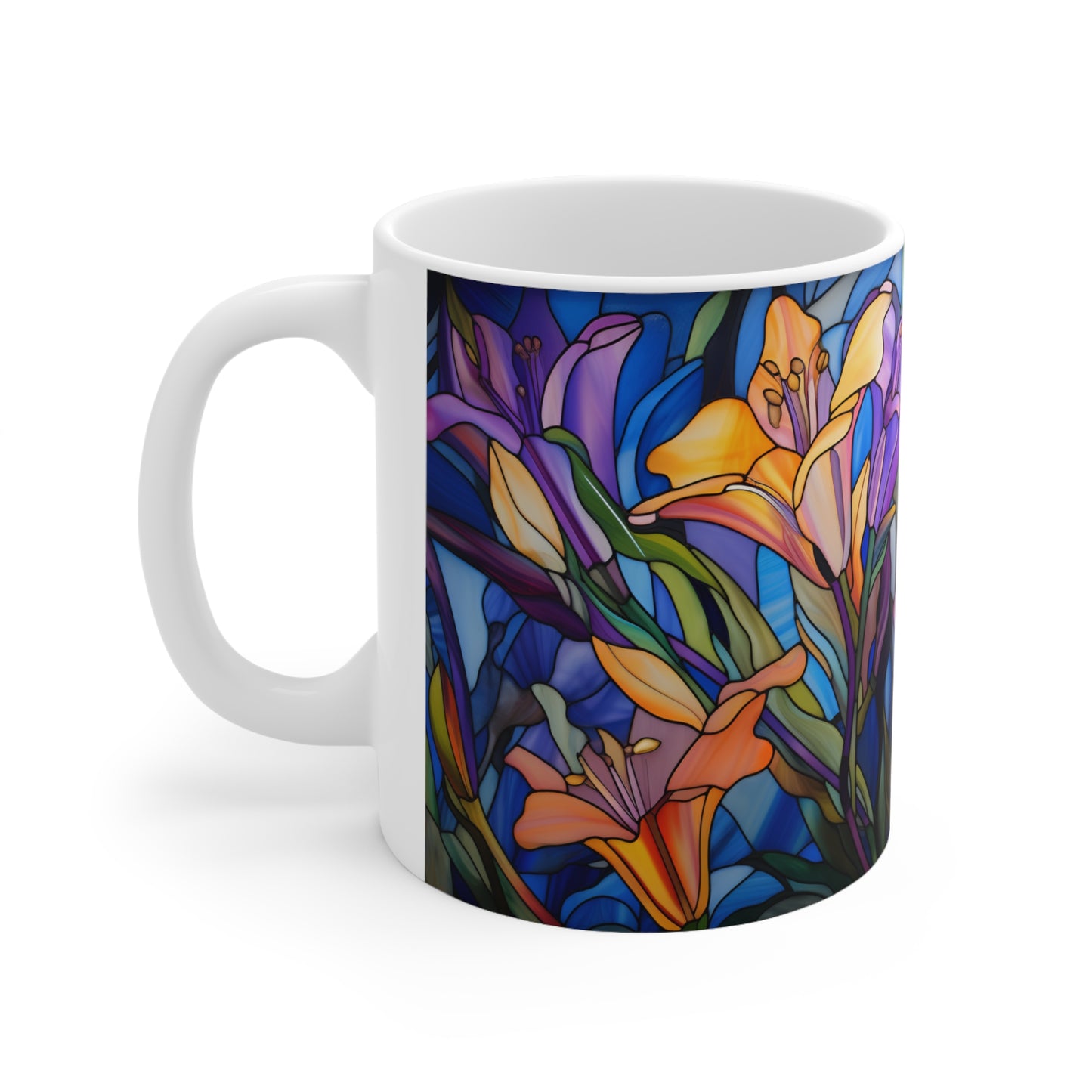 Stained Glass Lily Mug - 11 oz Ceramic Mug -