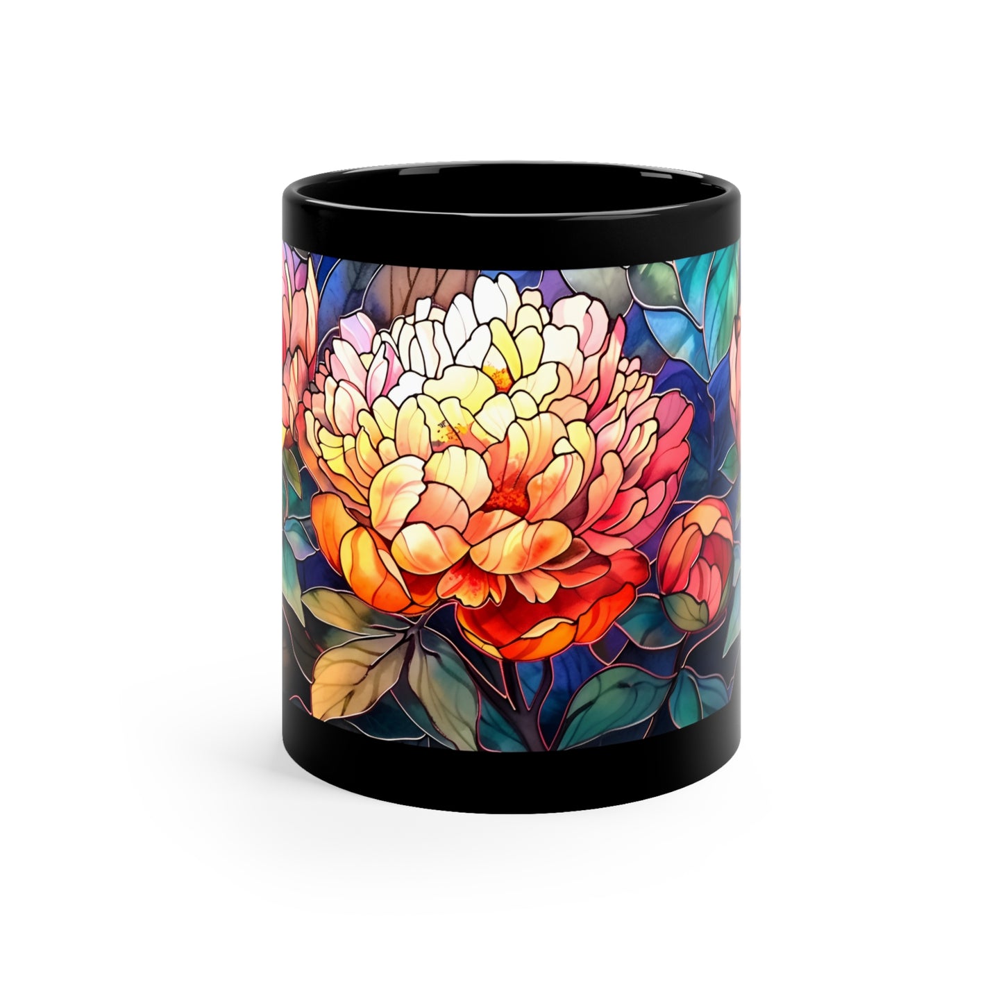 Stained Glass Peonies Mug