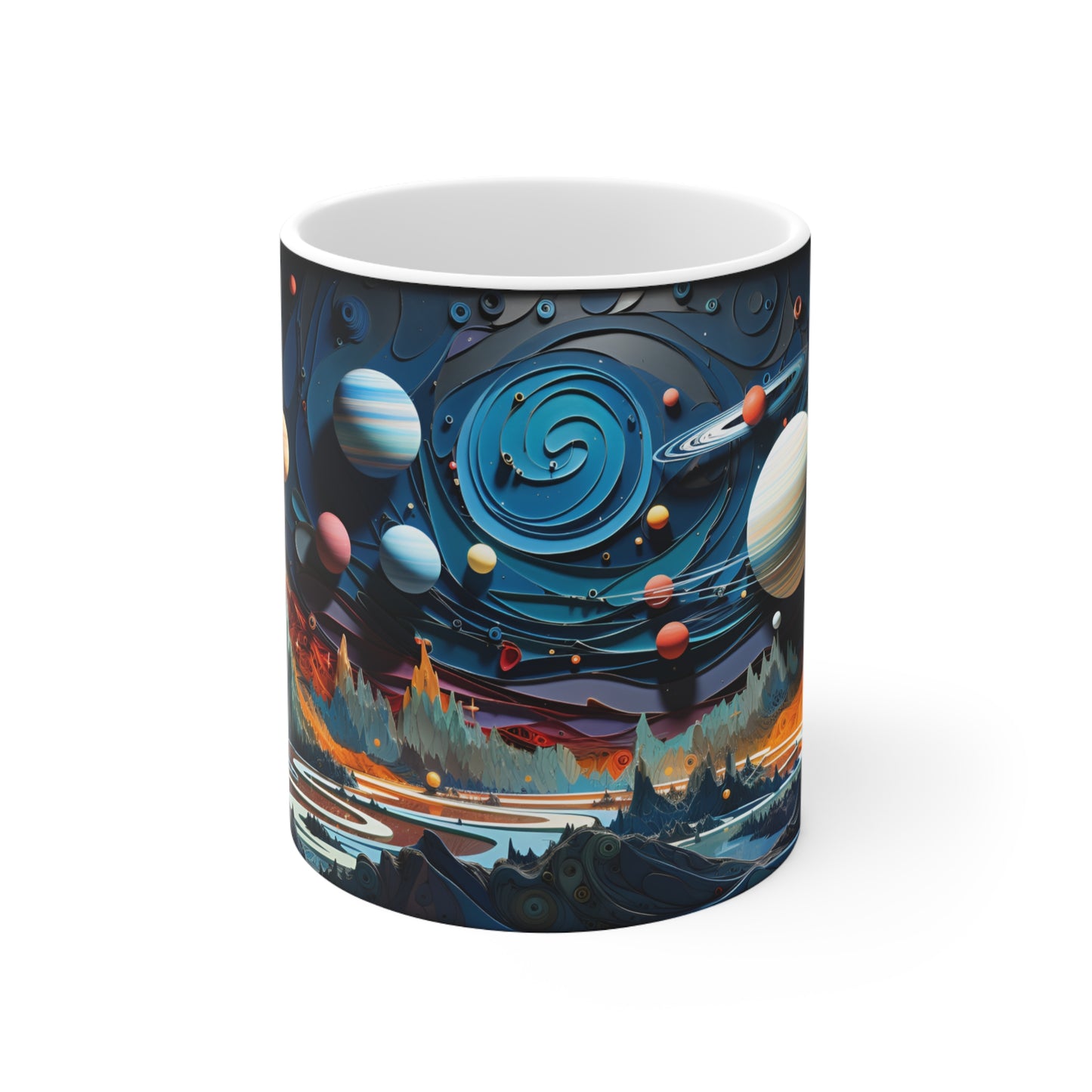 3D Paper Quilled Space and Planets Mug - 11 oz Ceramic Mug -