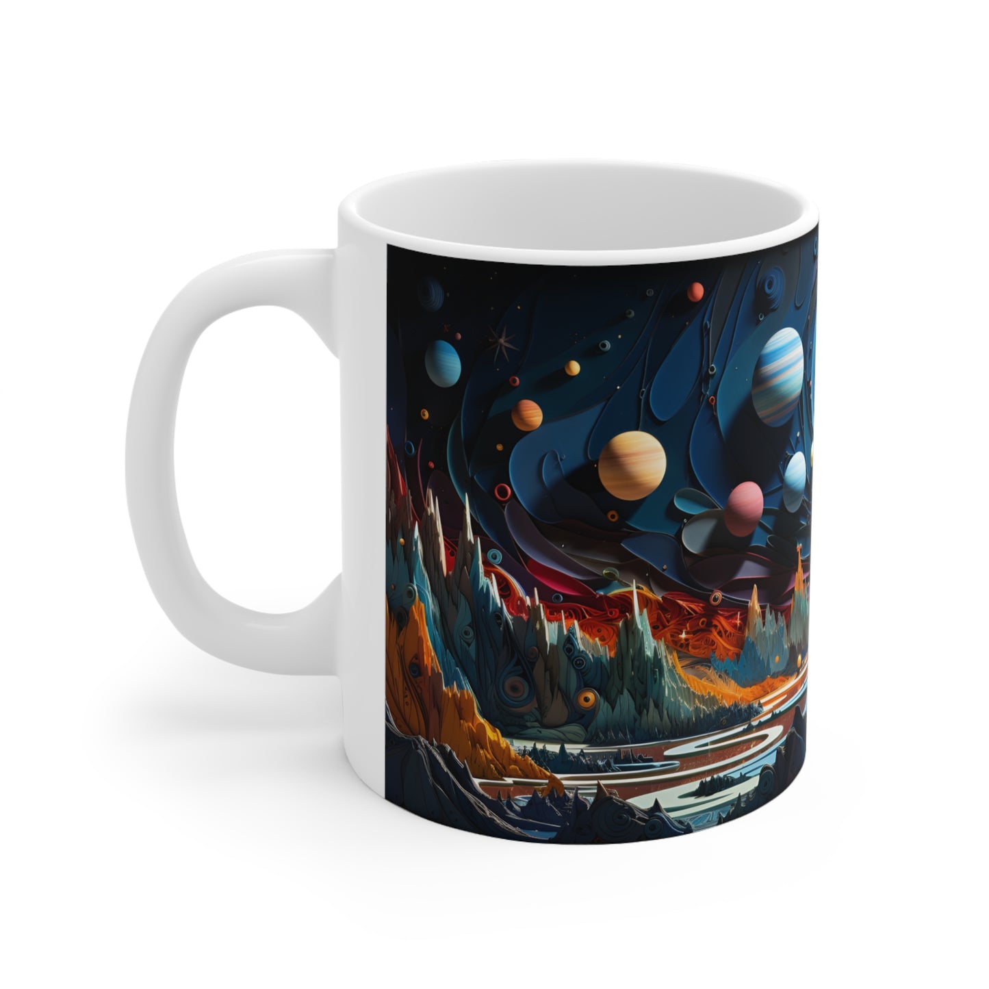3D Paper Quilled Space and Planets Mug - 11 oz Ceramic Mug -