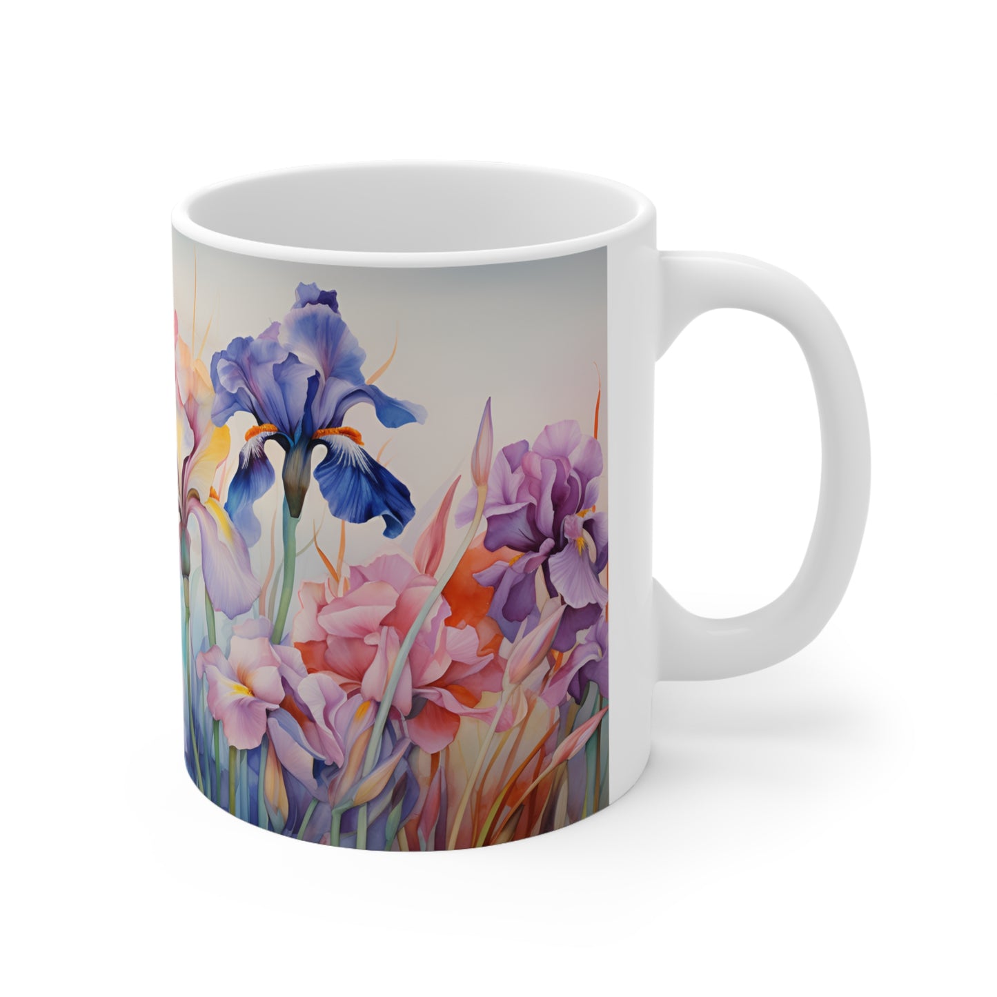 Watercolor Irises Mug - 11 oz Ceramic Mug -