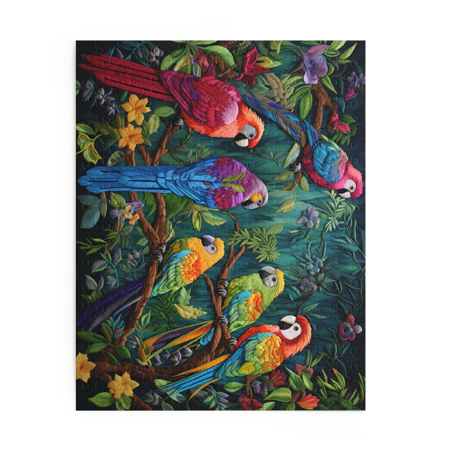 Faux Embroidered Parrots Puzzle (252 or 500-Piece)