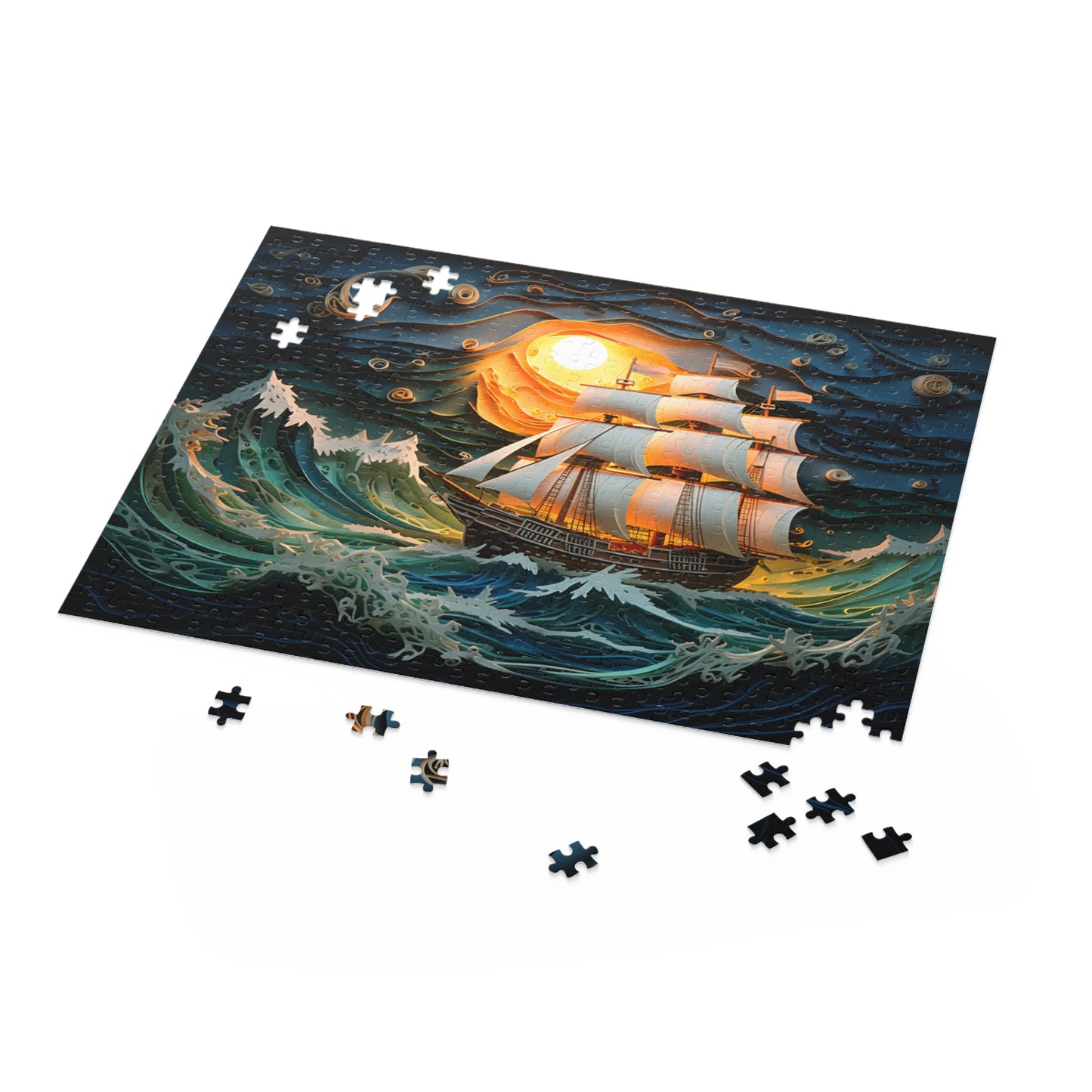 Faux Paper Quill Ocean and Ship Puzzle (252 or 500-Piece)