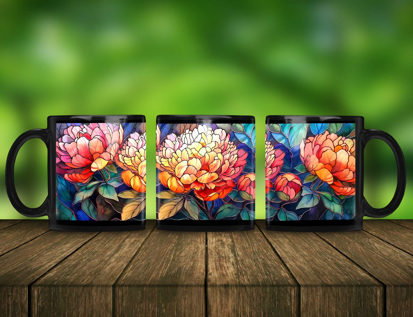 Stained Glass Peonies Mug