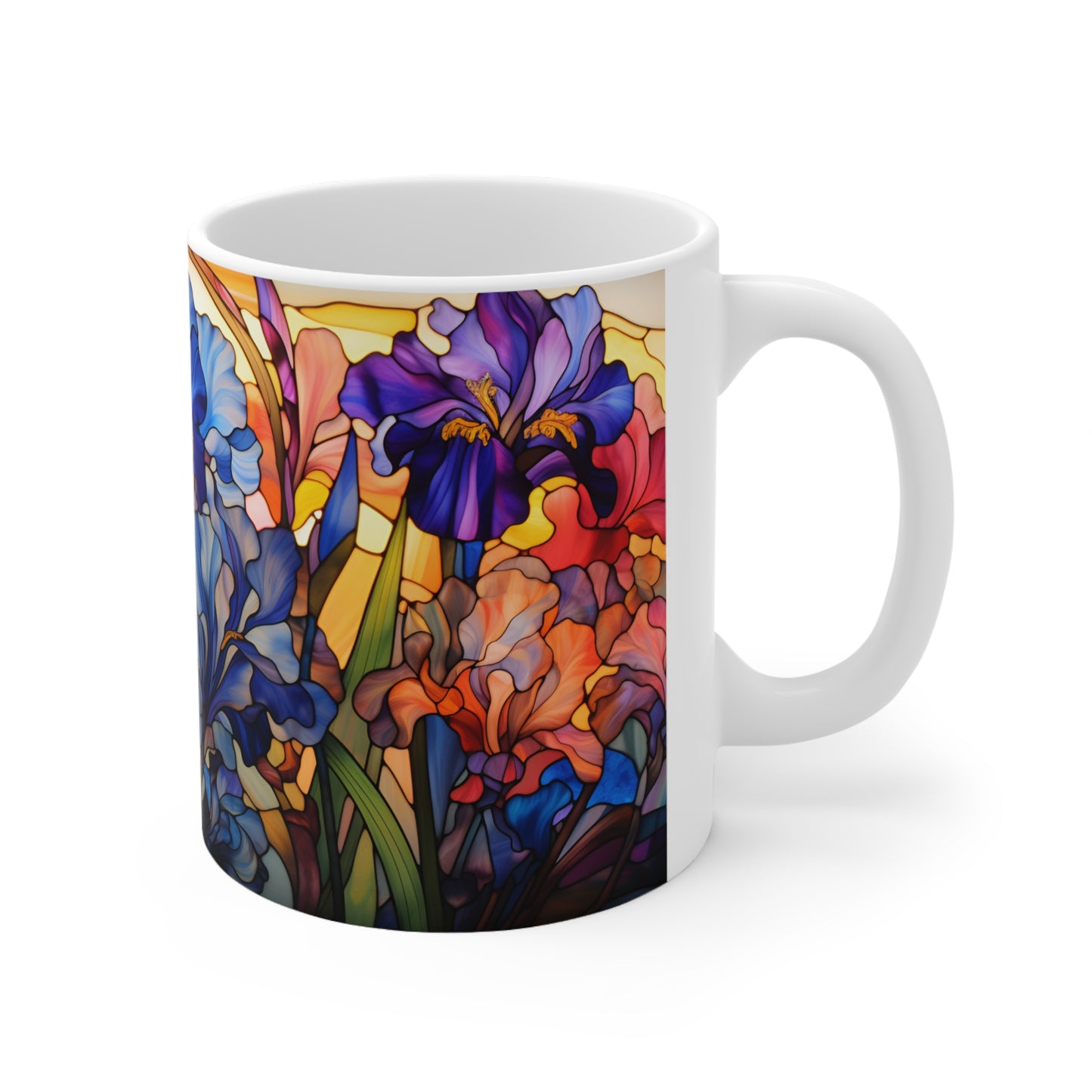 Stained Glass Irises Mug - 11 oz Ceramic Mug -