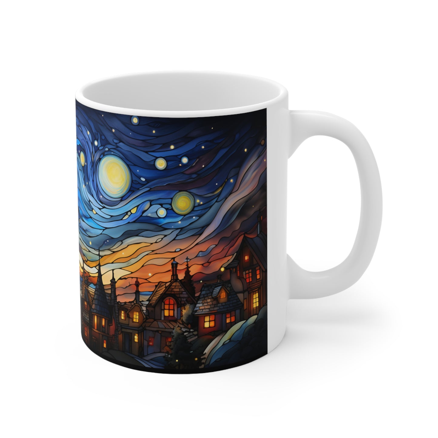 Stained Glass Starry Night Mug - 11pz Ceramic Mug