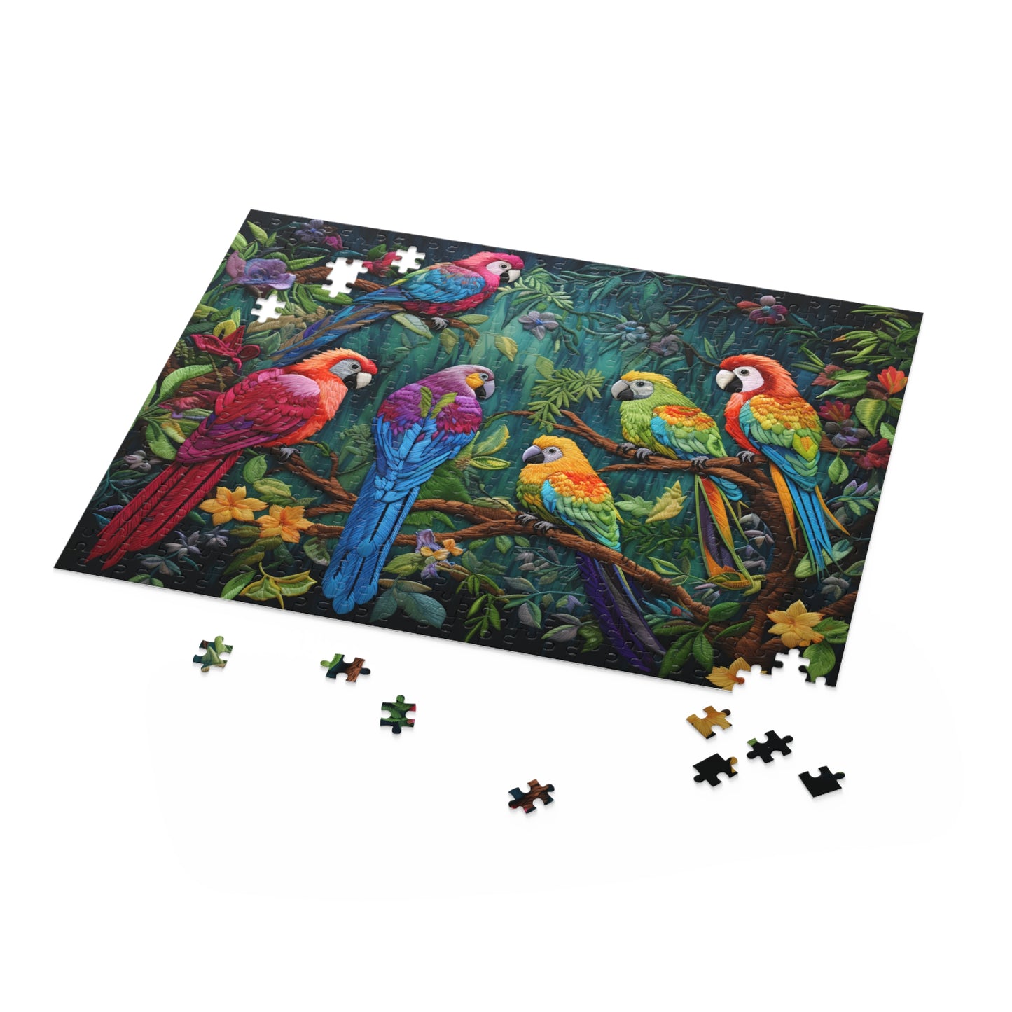 Faux Embroidered Parrots Puzzle (252 or 500-Piece)