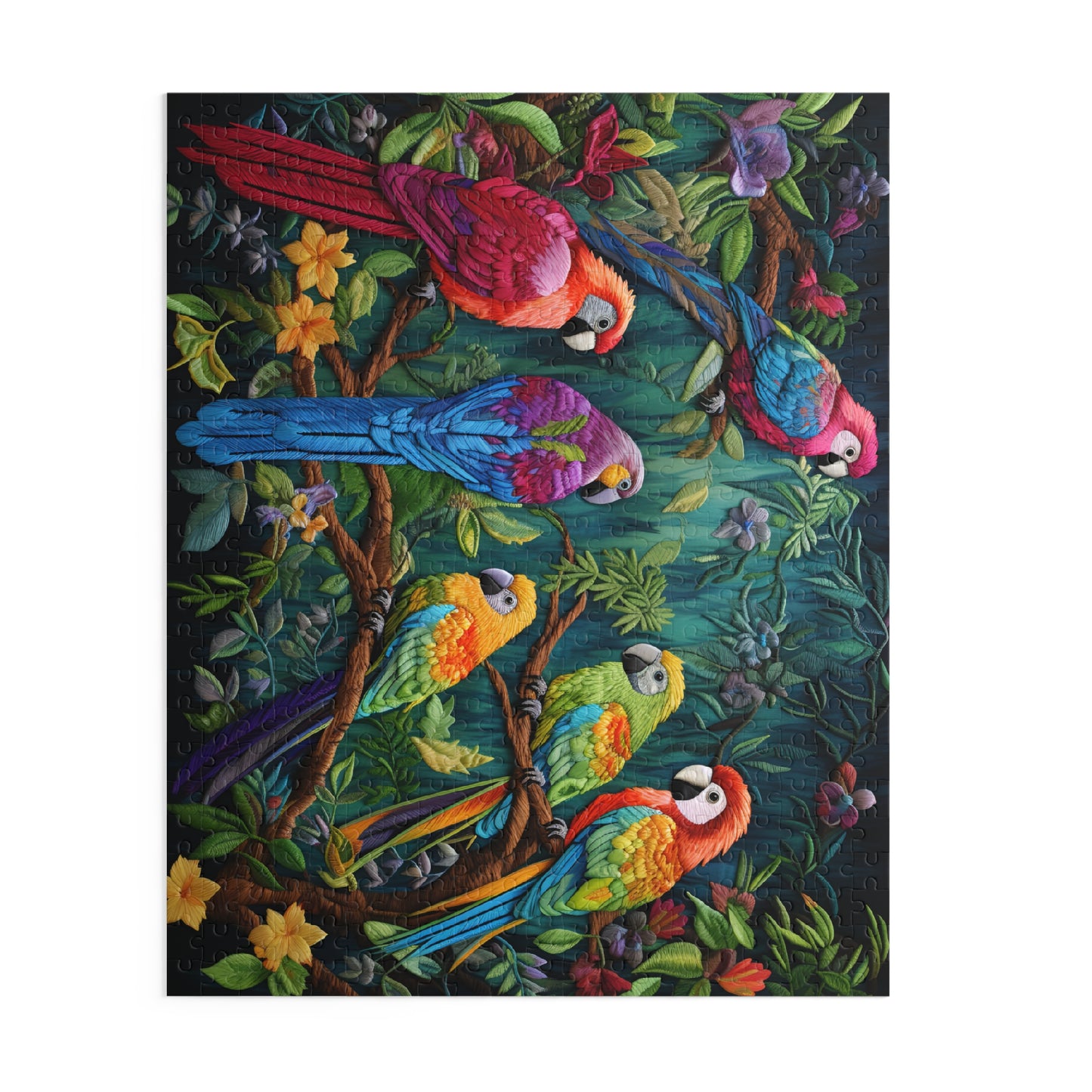 Faux Embroidered Parrots Puzzle (252 or 500-Piece)