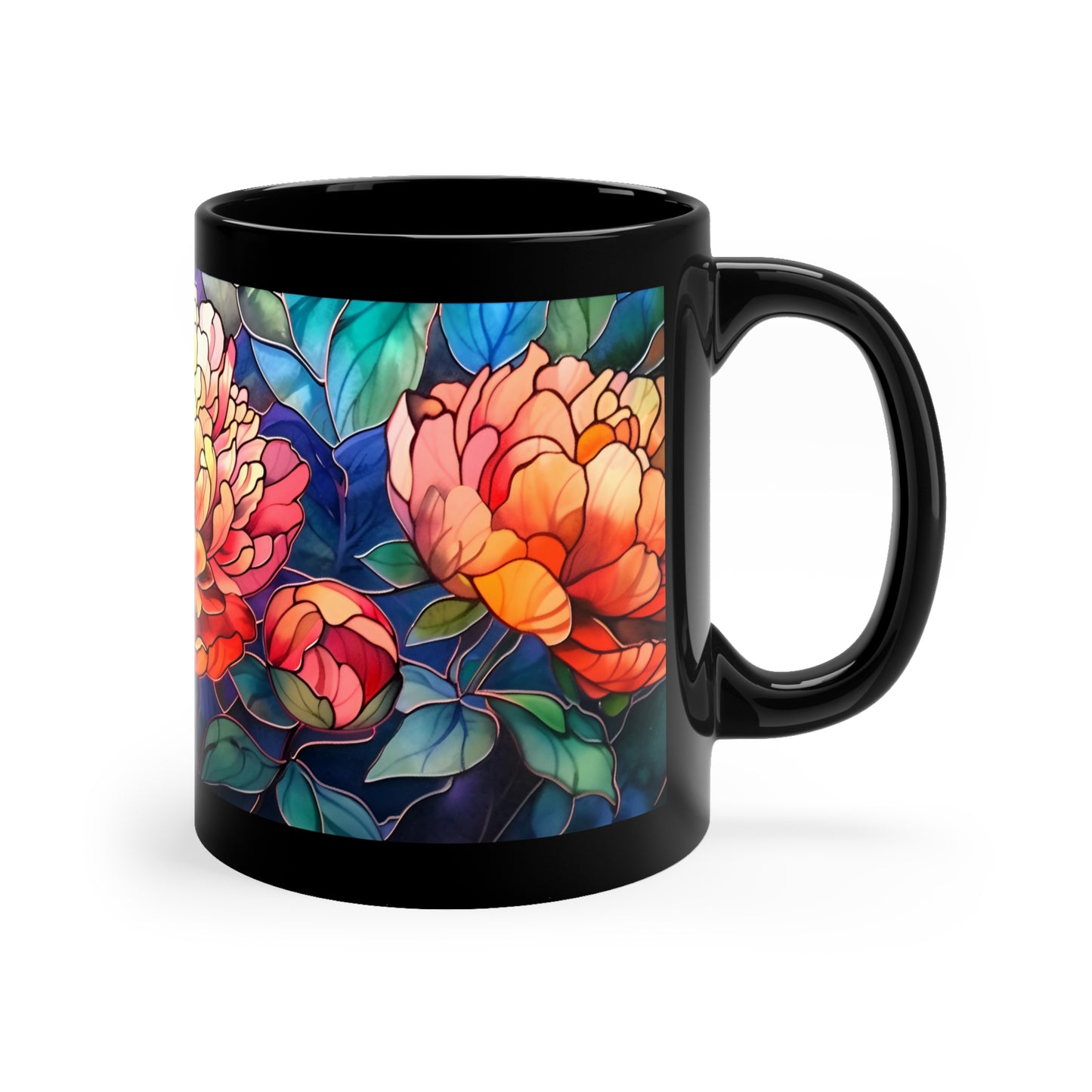 Stained Glass Peonies Mug