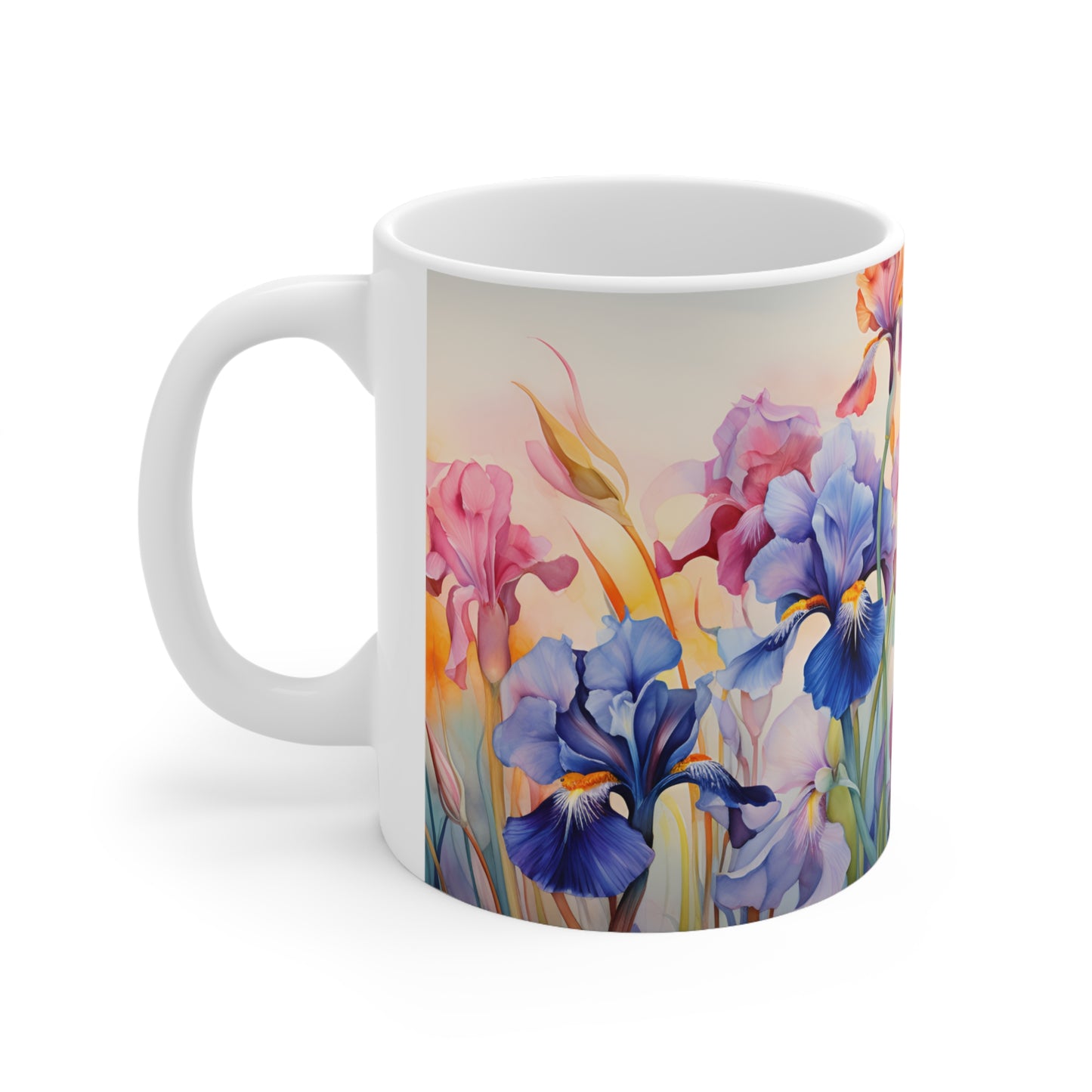 Watercolor Irises Mug - 11 oz Ceramic Mug -