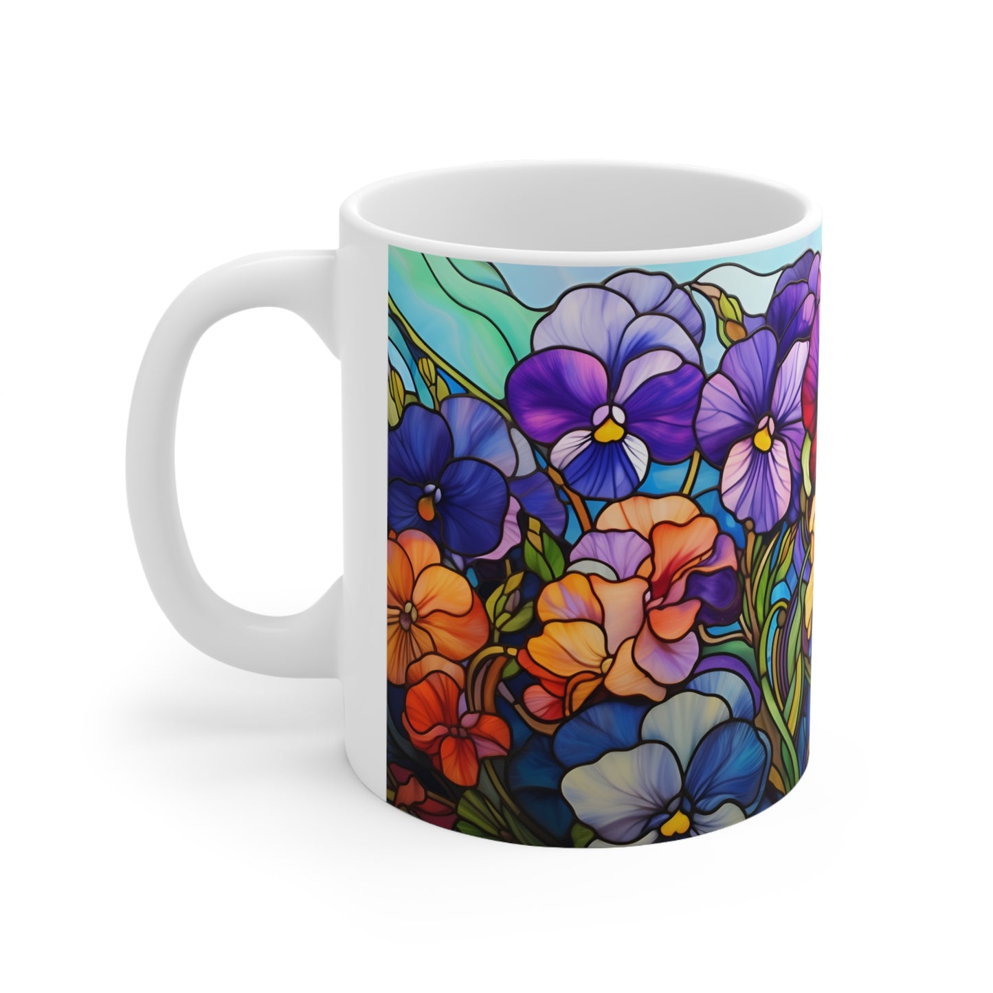 Stained Glass Pansies Design Mug