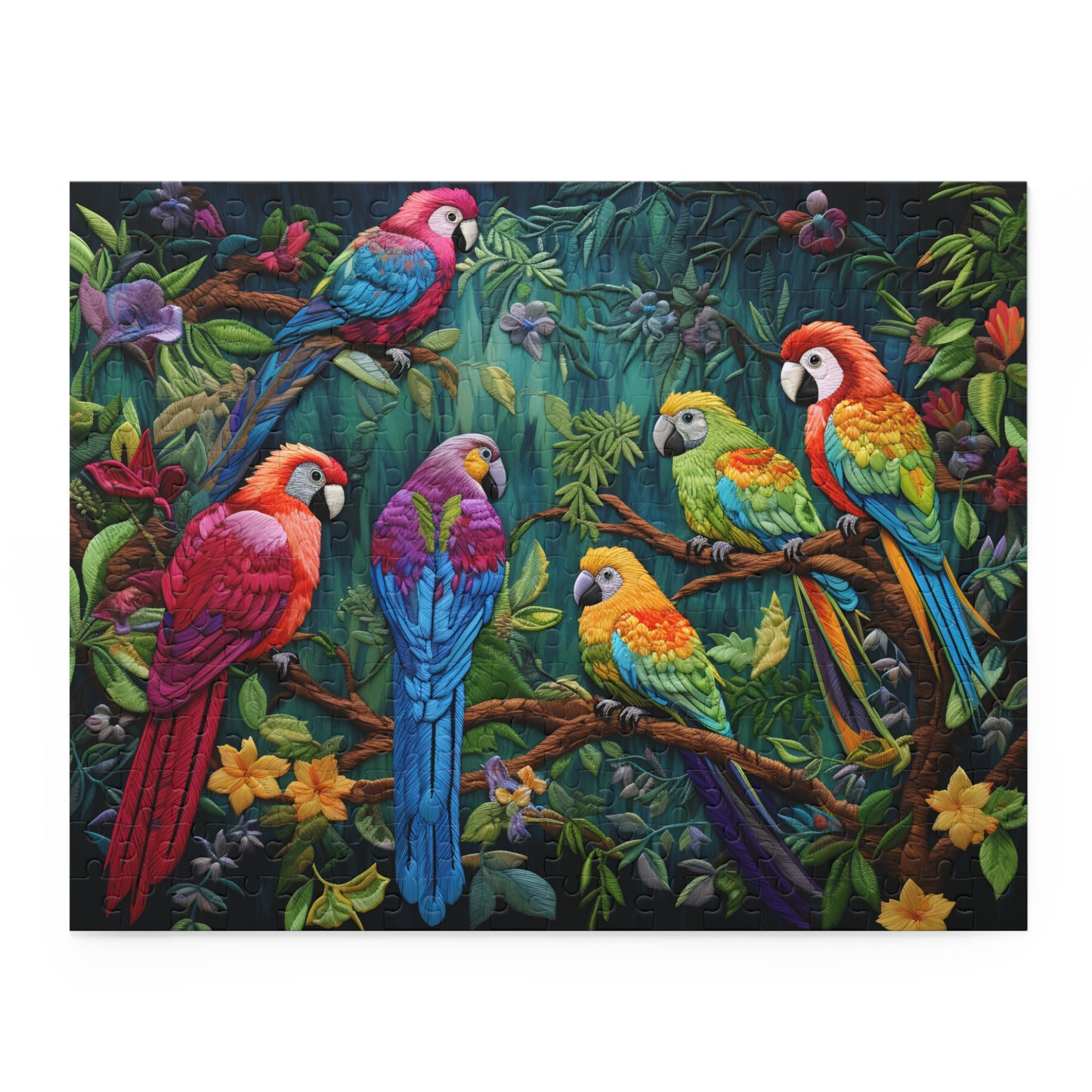 Faux Embroidered Parrots Puzzle (252 or 500-Piece)