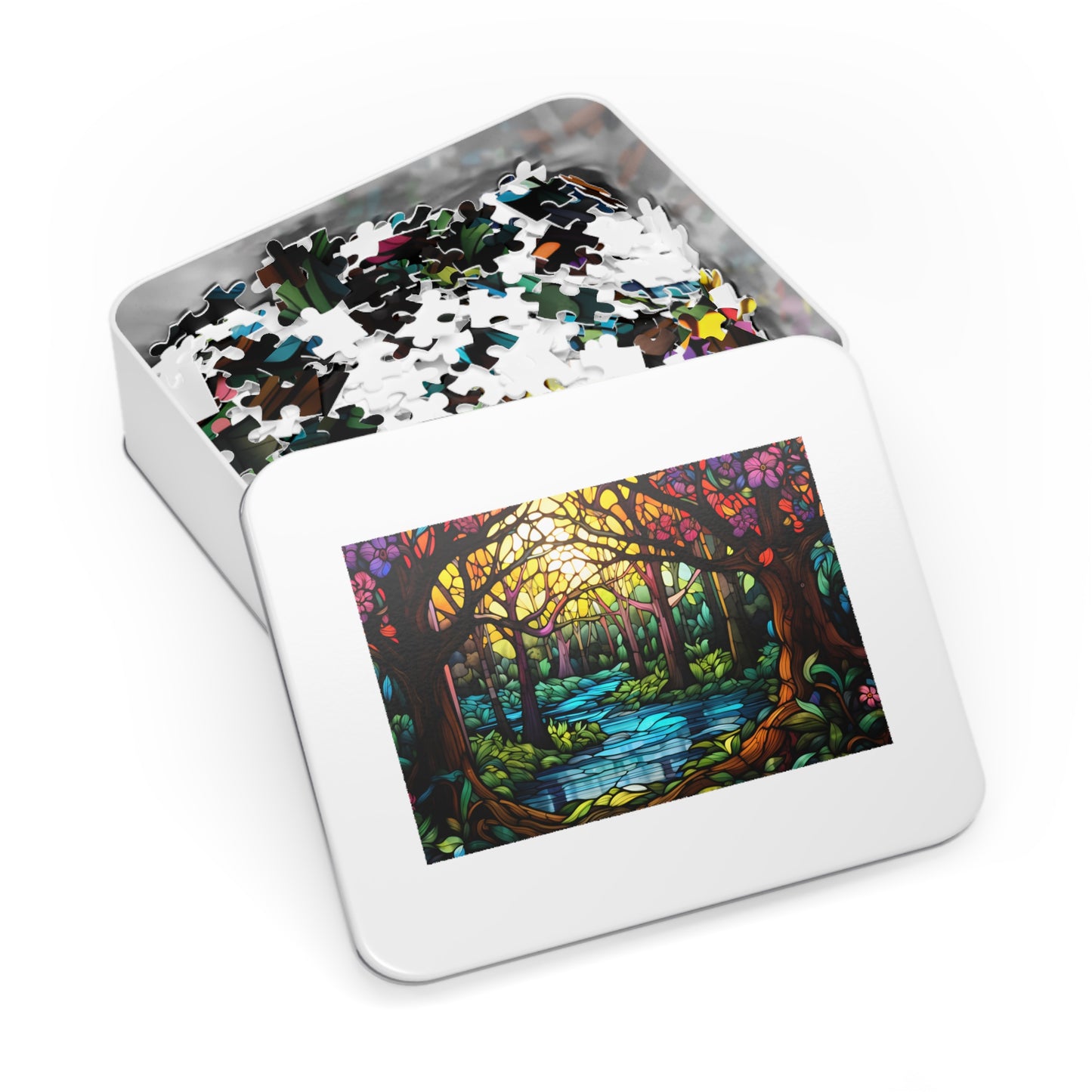 Stained Glass Enchanted Forrest Jigsaw Puzzle (500 or 1000-Piece)