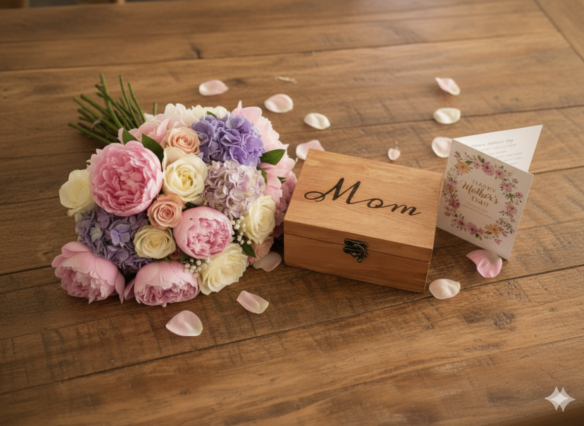 Laser Etched Mom Wooden Box