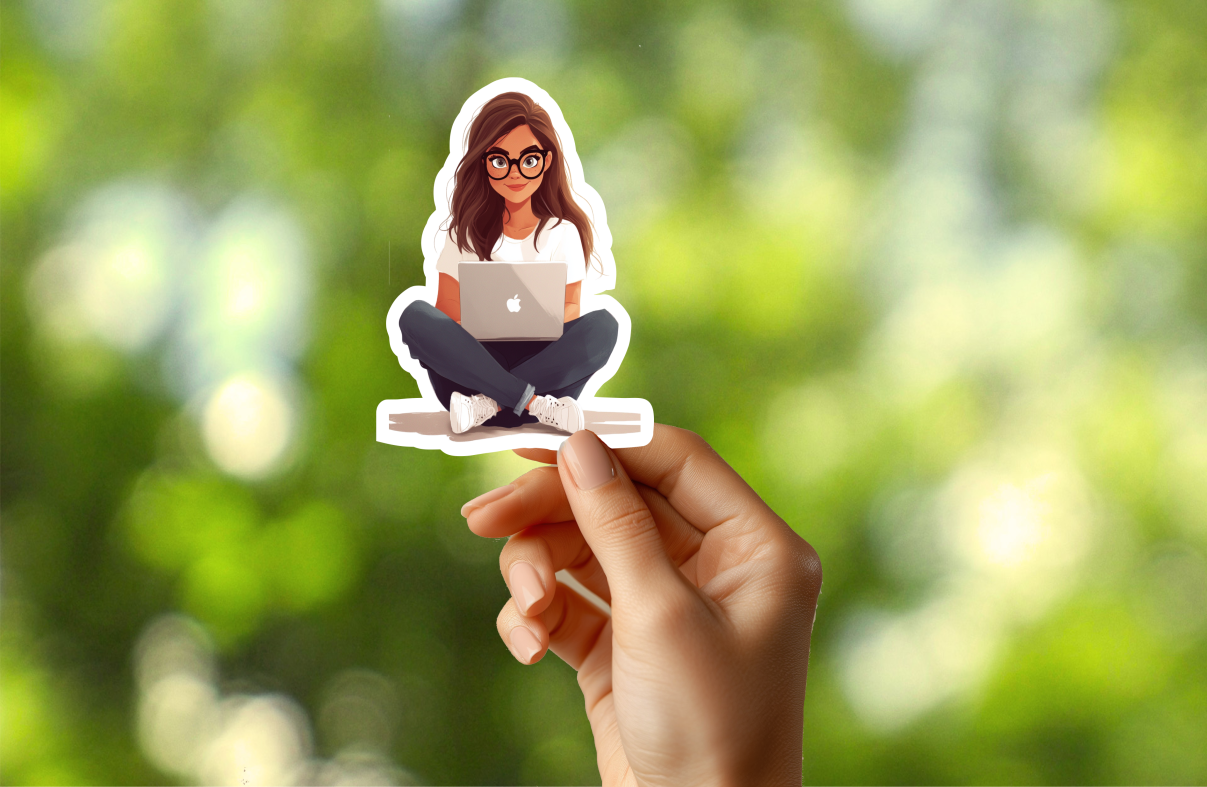 Brunette Woman with Glasses Sticker