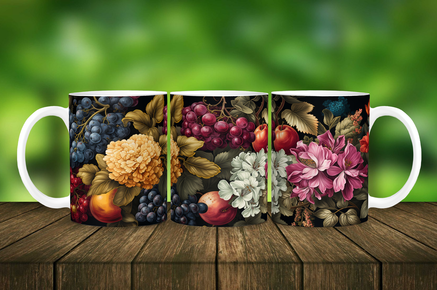Fruits and Flowers Mug - 11 oz Ceramic Coffee Mug