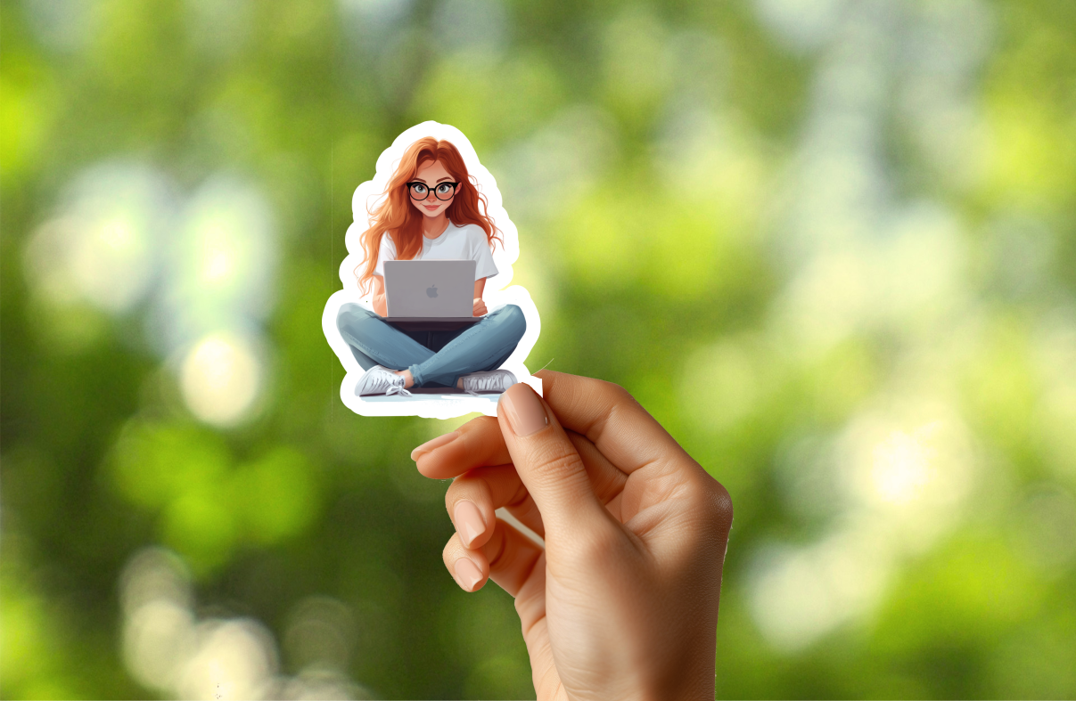 Red Haired Woman with Glasses Sticker