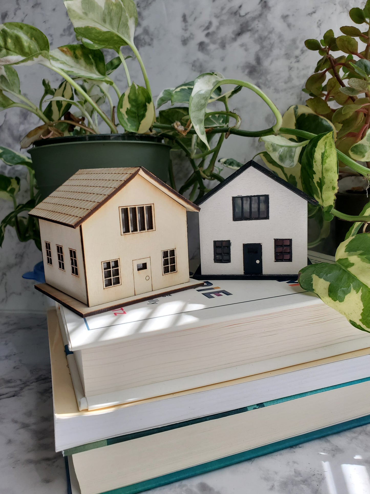 Modern Miniature House – The Spruce Street Home | Tiny Laser-Cut Decor | Minimalist Desk or Plant Shelf Accent