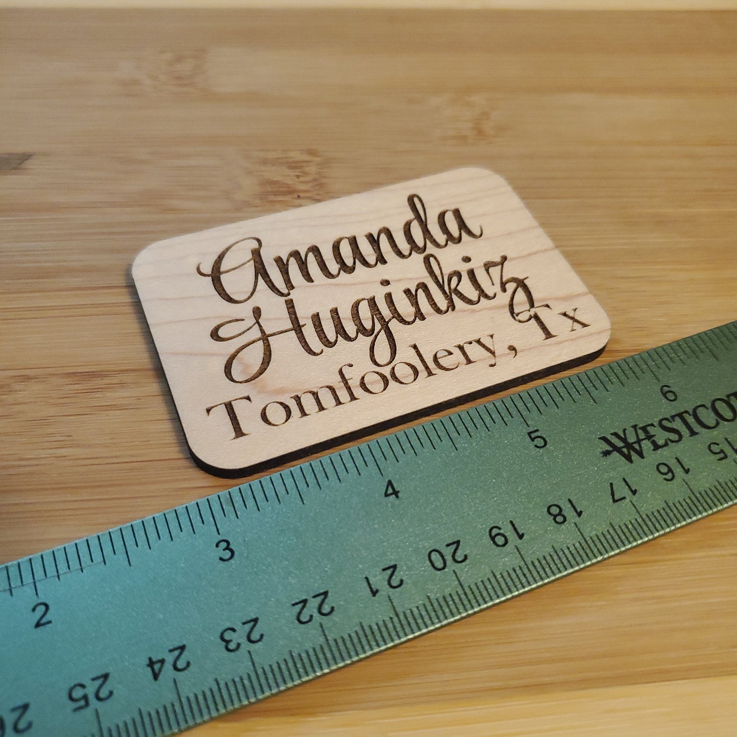 Etched Wooden Name Tag
