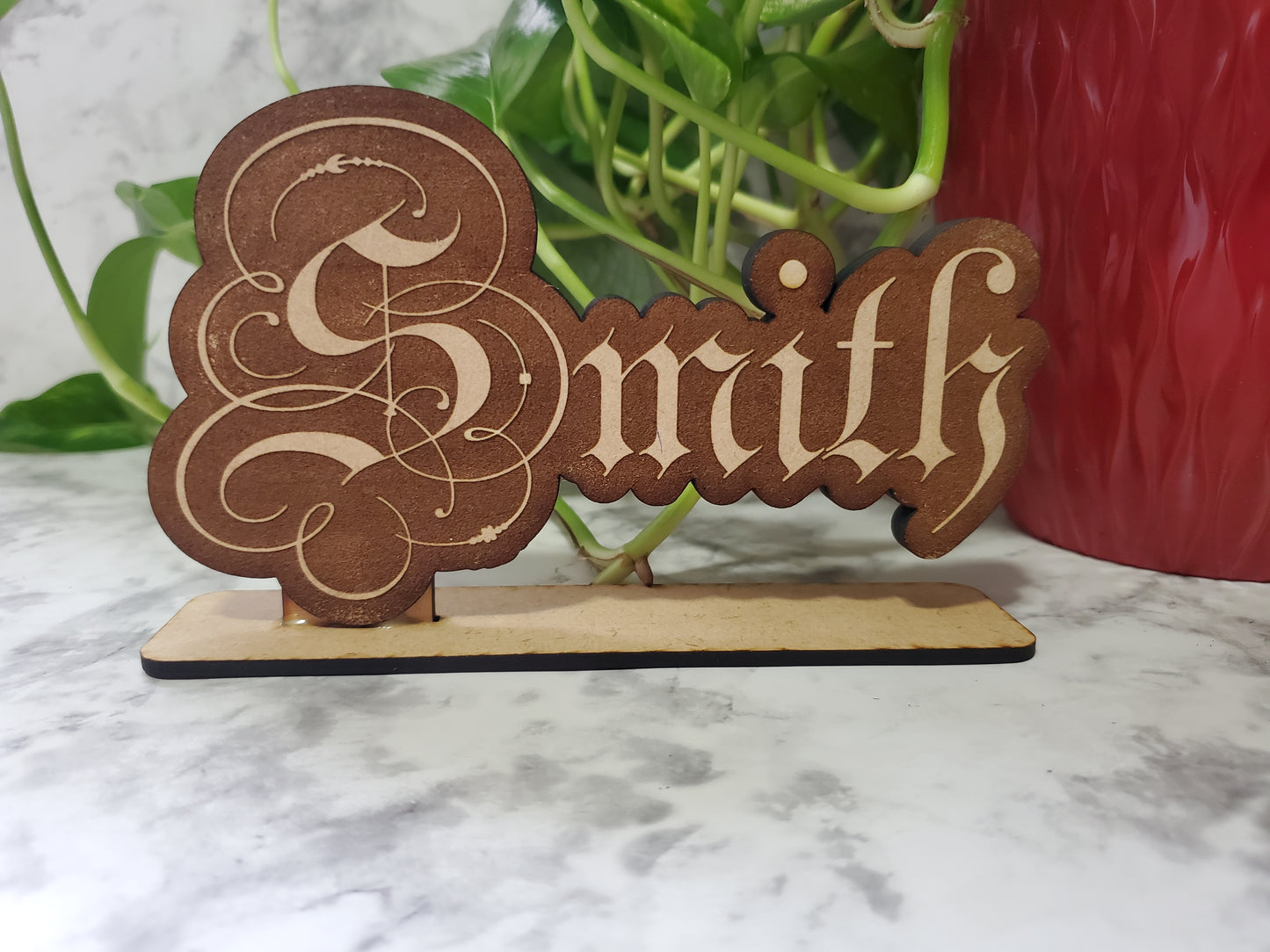 "Floating" Etched Wood Name Sign