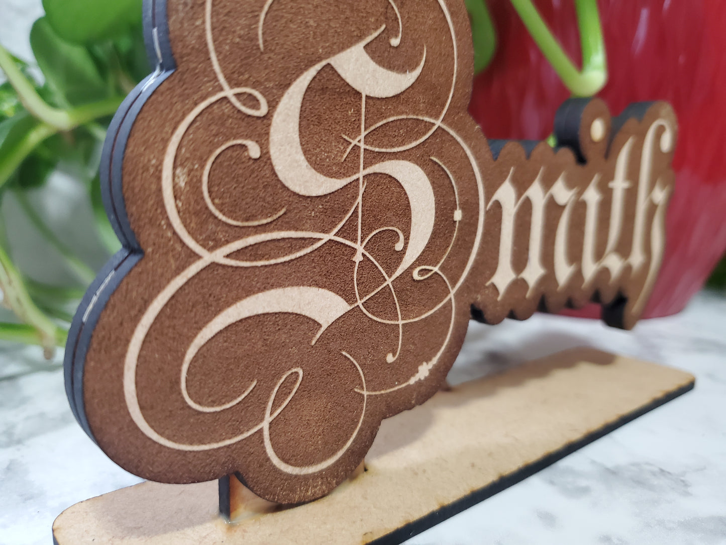 "Floating" Etched Wood Name Sign