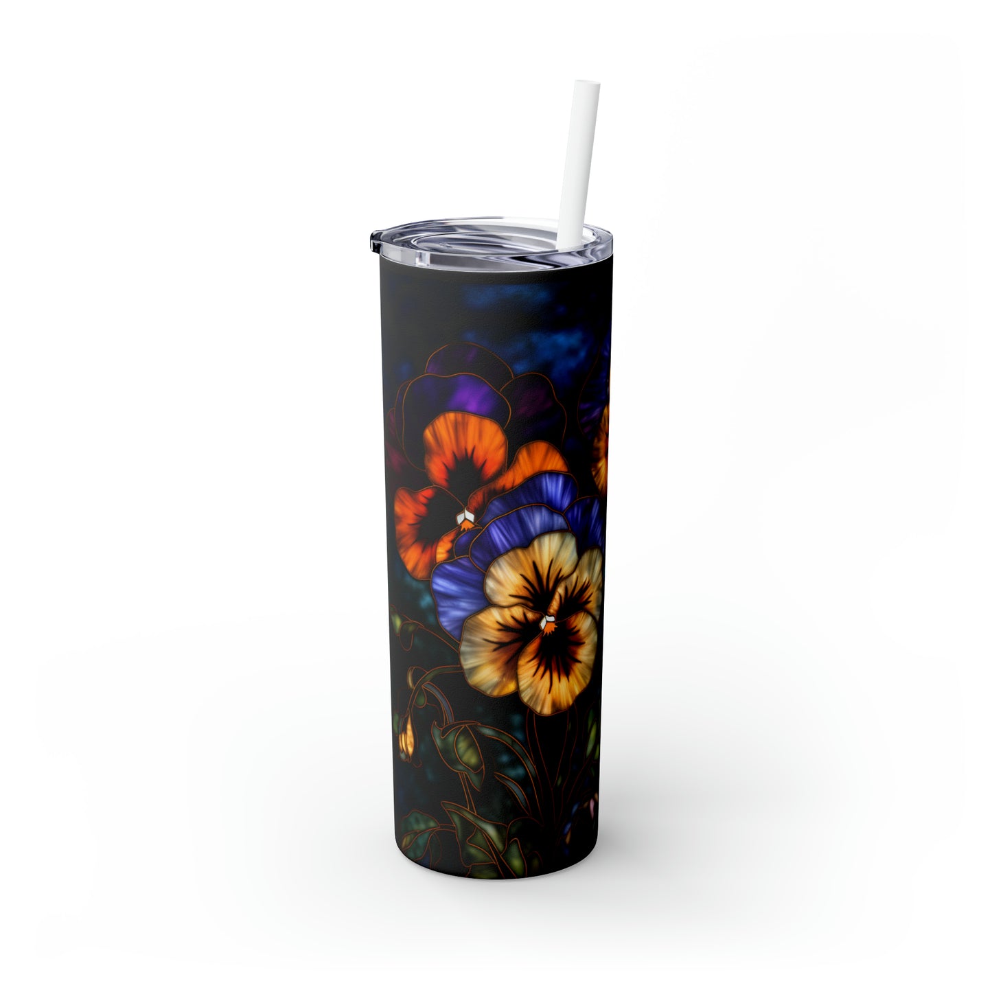 Stained Glass Pansies Tumbler, 20 oz Skinny Tumbler