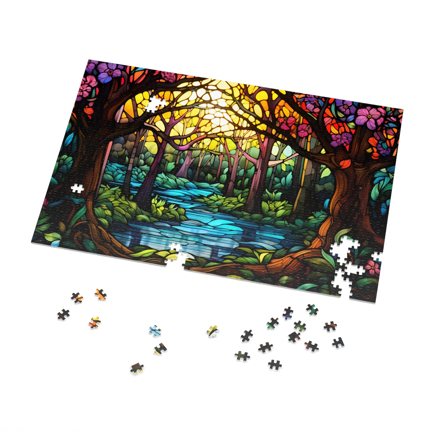 Stained Glass Enchanted Forrest Jigsaw Puzzle (500 or 1000-Piece)