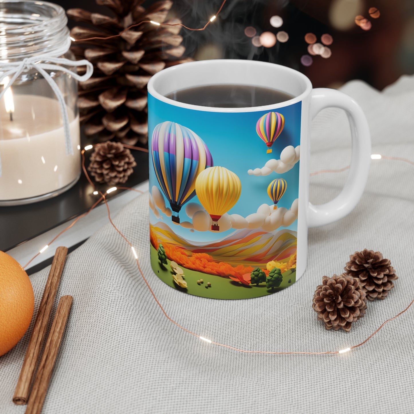 3D Paper Quilled Hot Air Balloon Mug  - 11 oz Ceramic Mug -