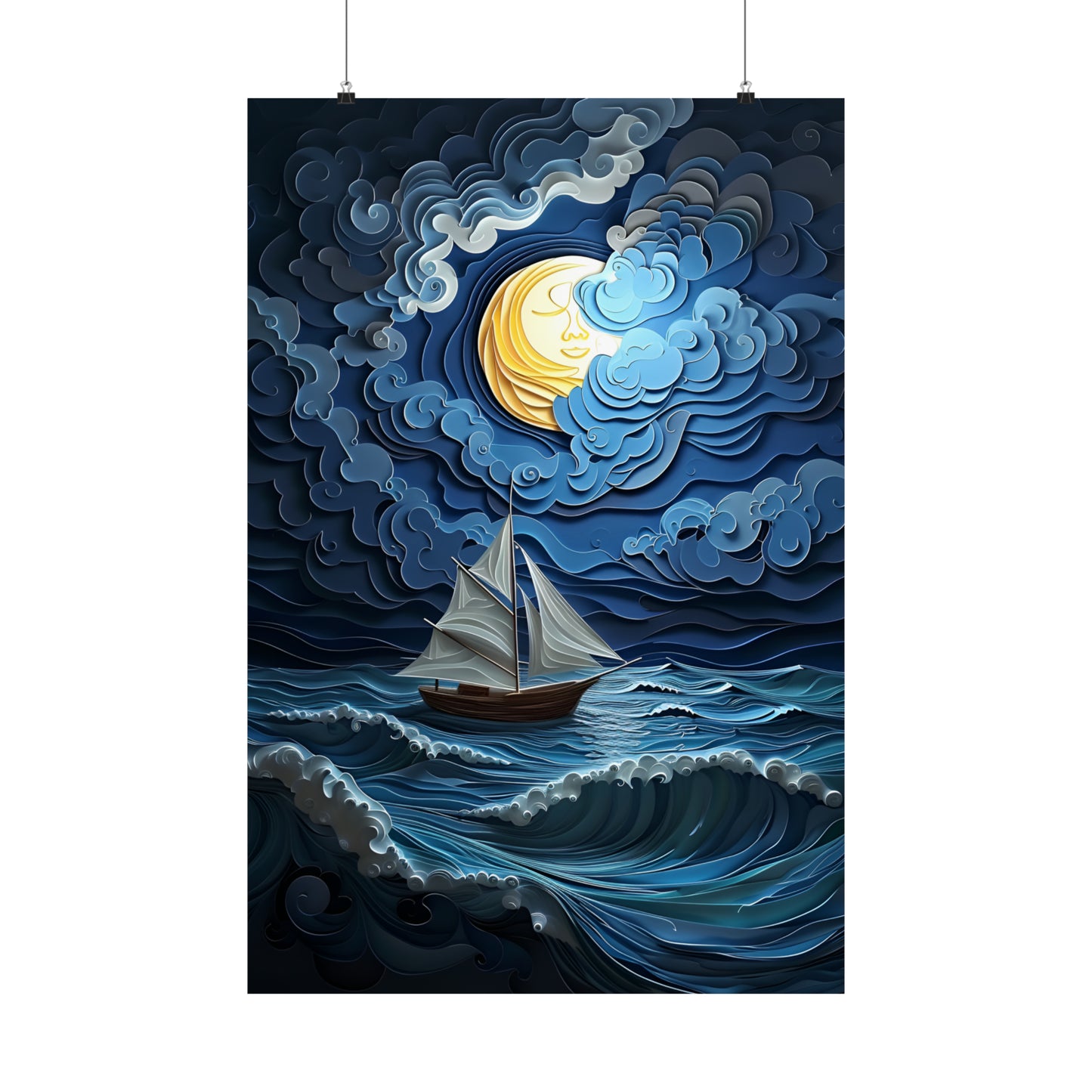 Faux Paper Quill Ocean Poster