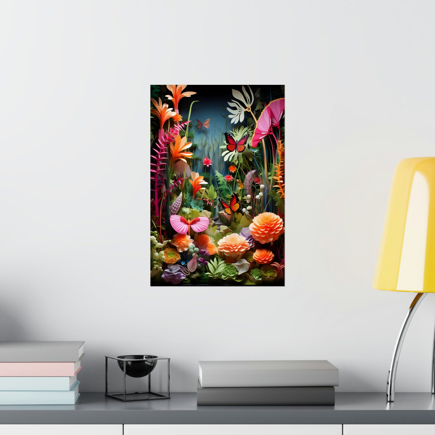 3D Paper Quill Floral Butterfly Poster