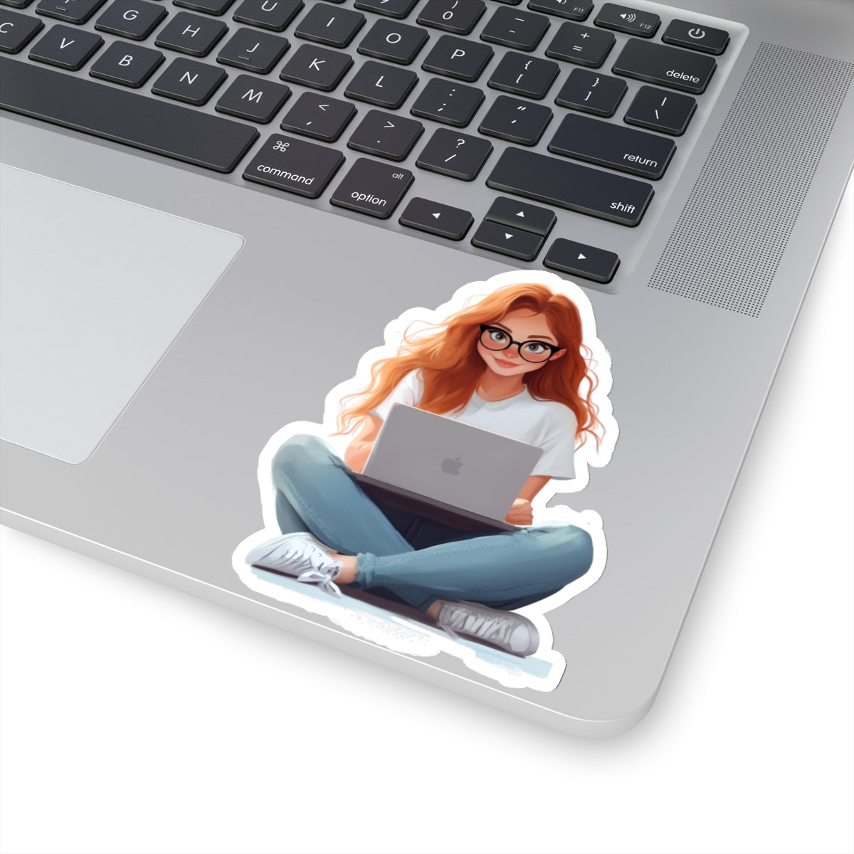 Red Haired Woman with Glasses Sticker